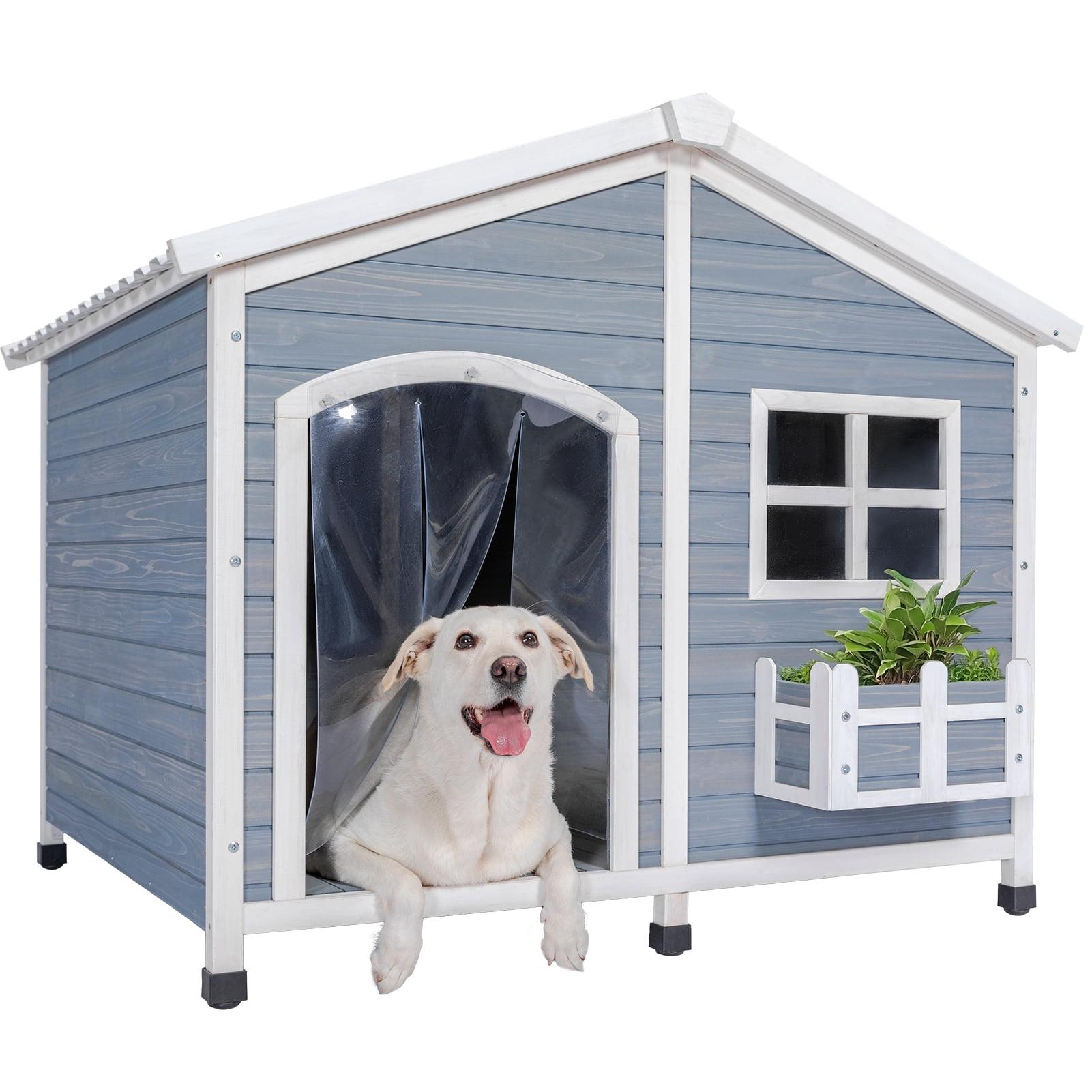 Extra Large Gray Wood Insulated Dog House with PVC Roof