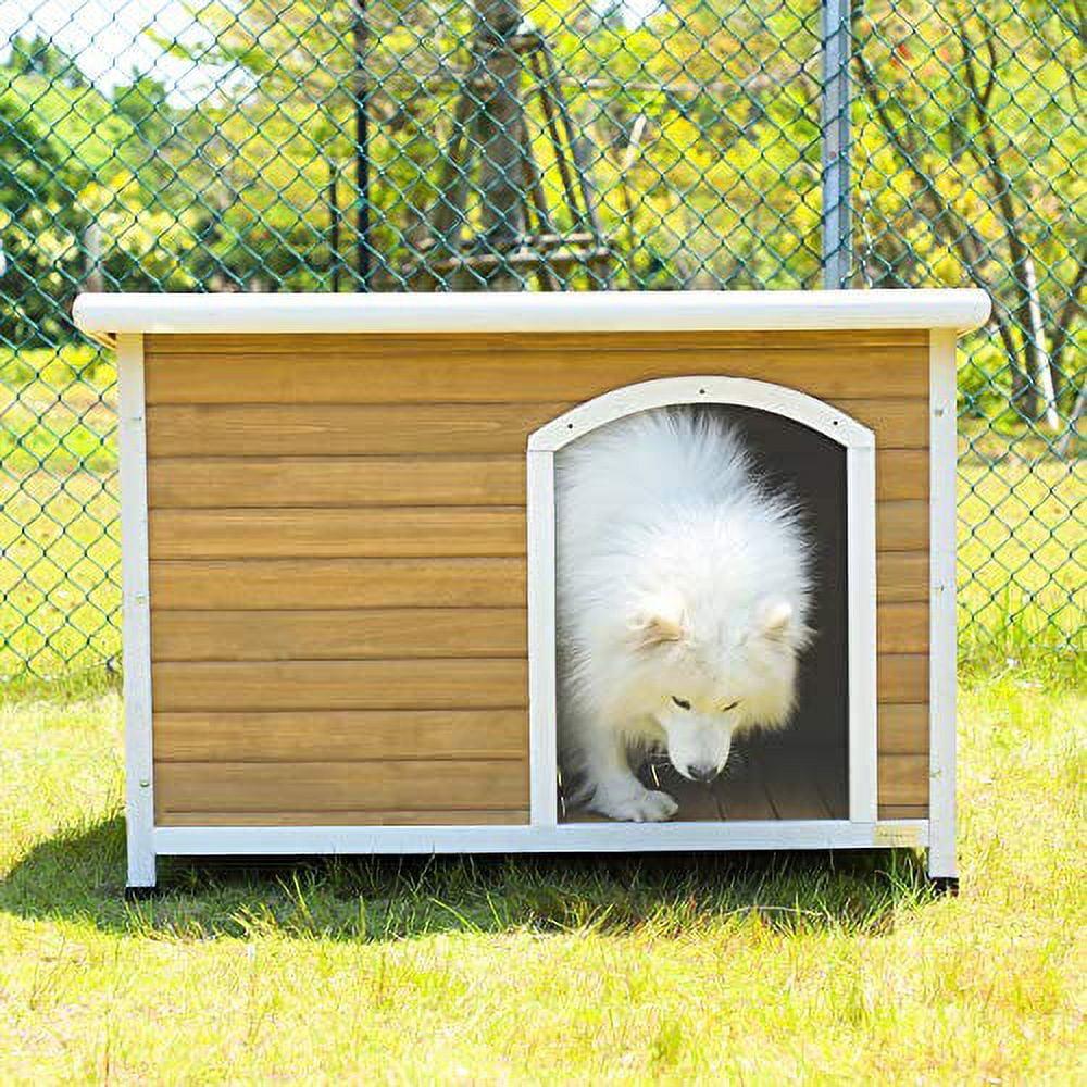 Petsfit Wooden Dog House for Medium to Large Dogs, Yellow and White, large/45.6" x 30.9" x 32.1"