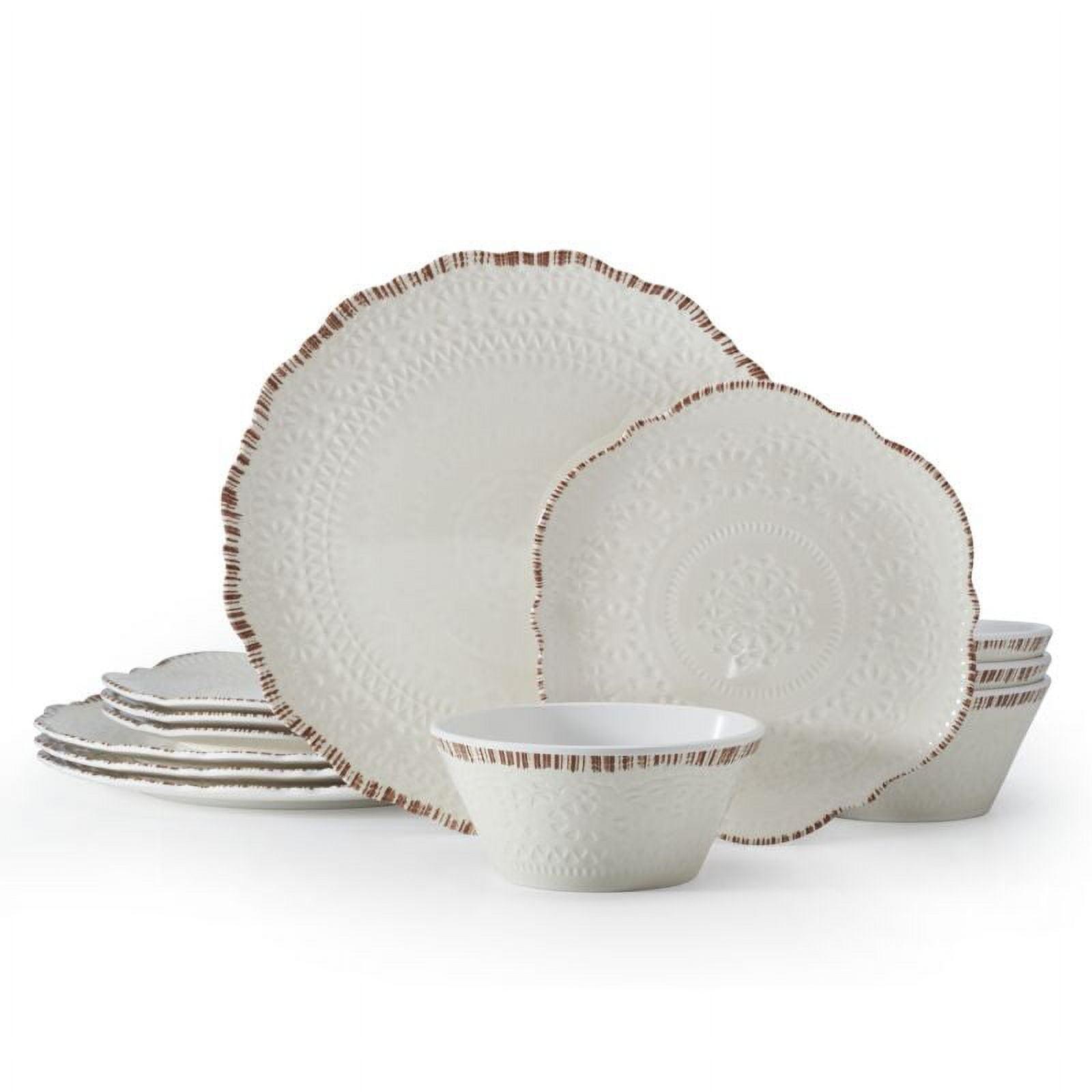 White Embossed Melamine Dinnerware Set, Service for 4