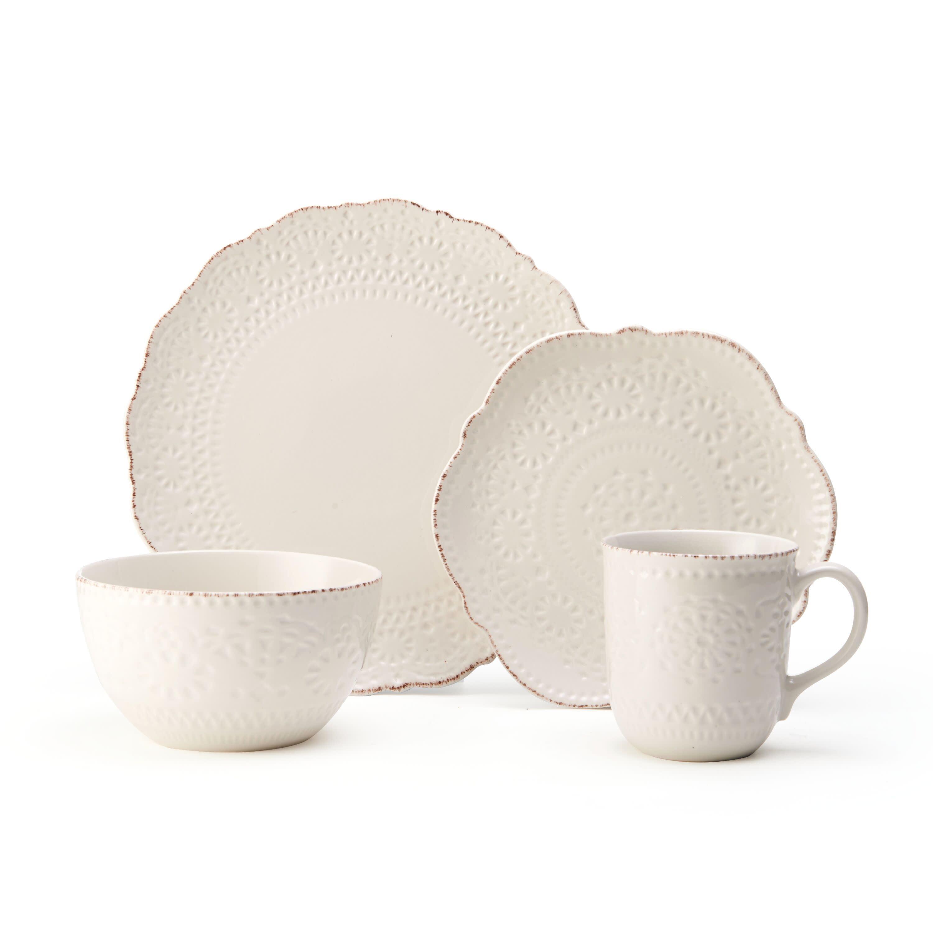 Cream Ceramic Scalloped 16-Piece Dinnerware Set