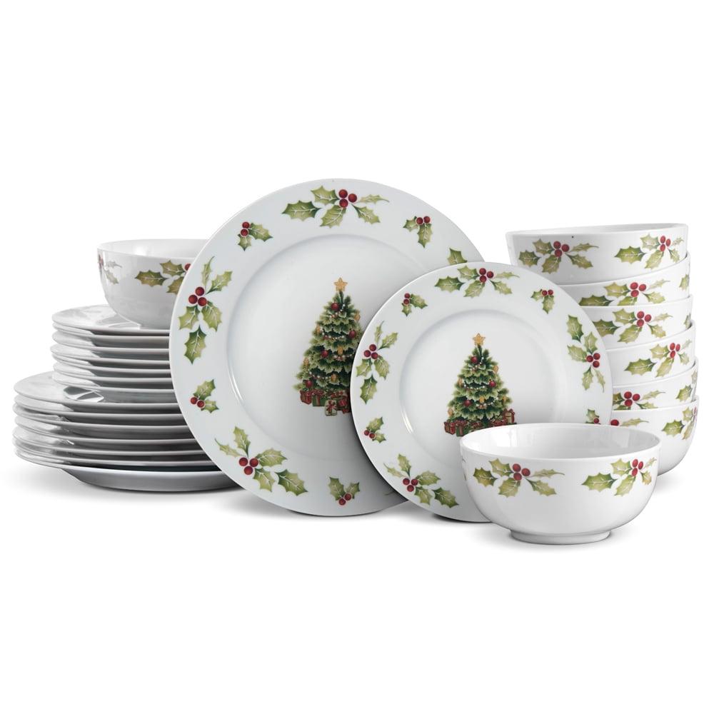 Pfaltzgraff Christmas Day White Porcelain 24-Piece Dinnerware Set