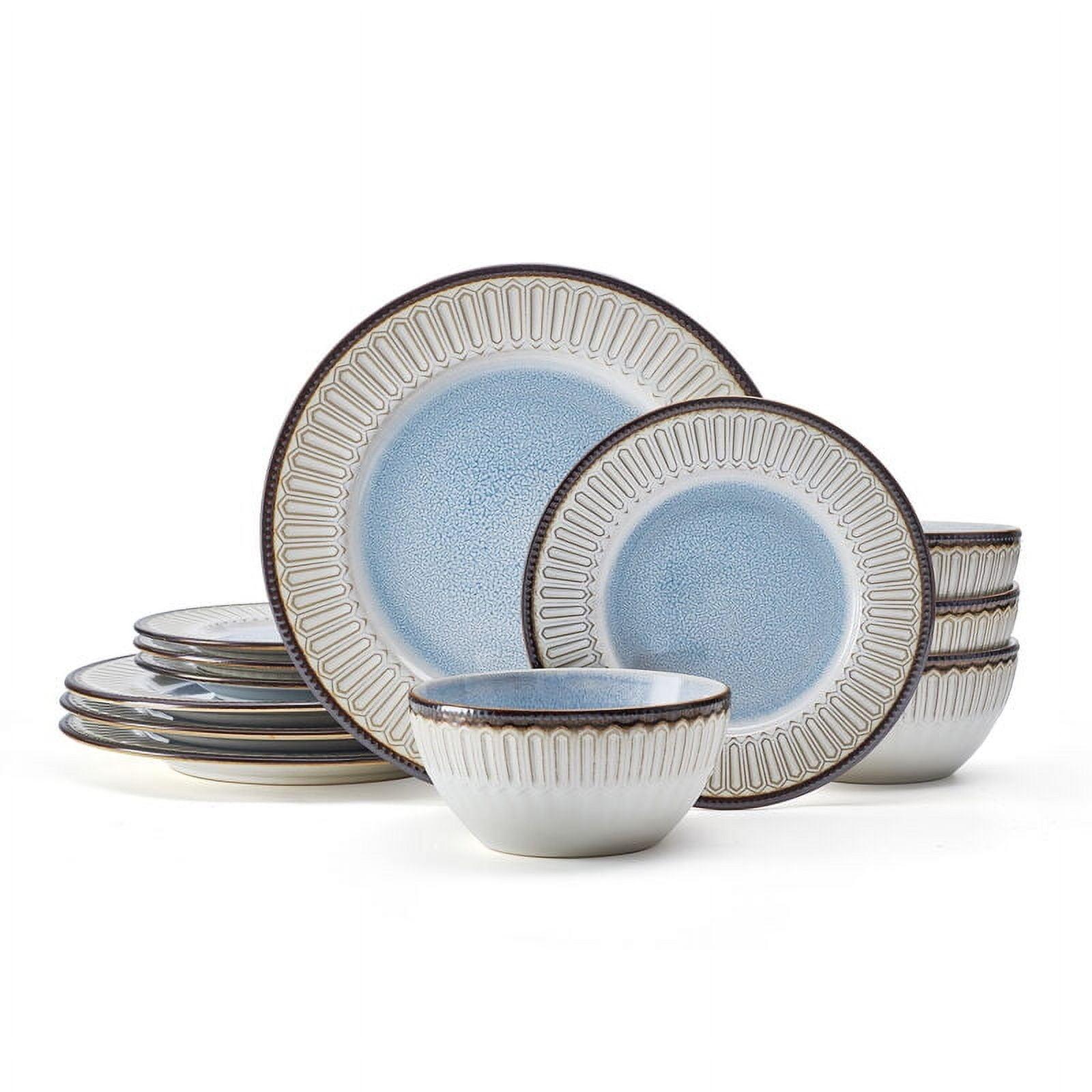 Coastal Blue Ceramic 12-Piece Dinnerware Set with Reactive Glaze