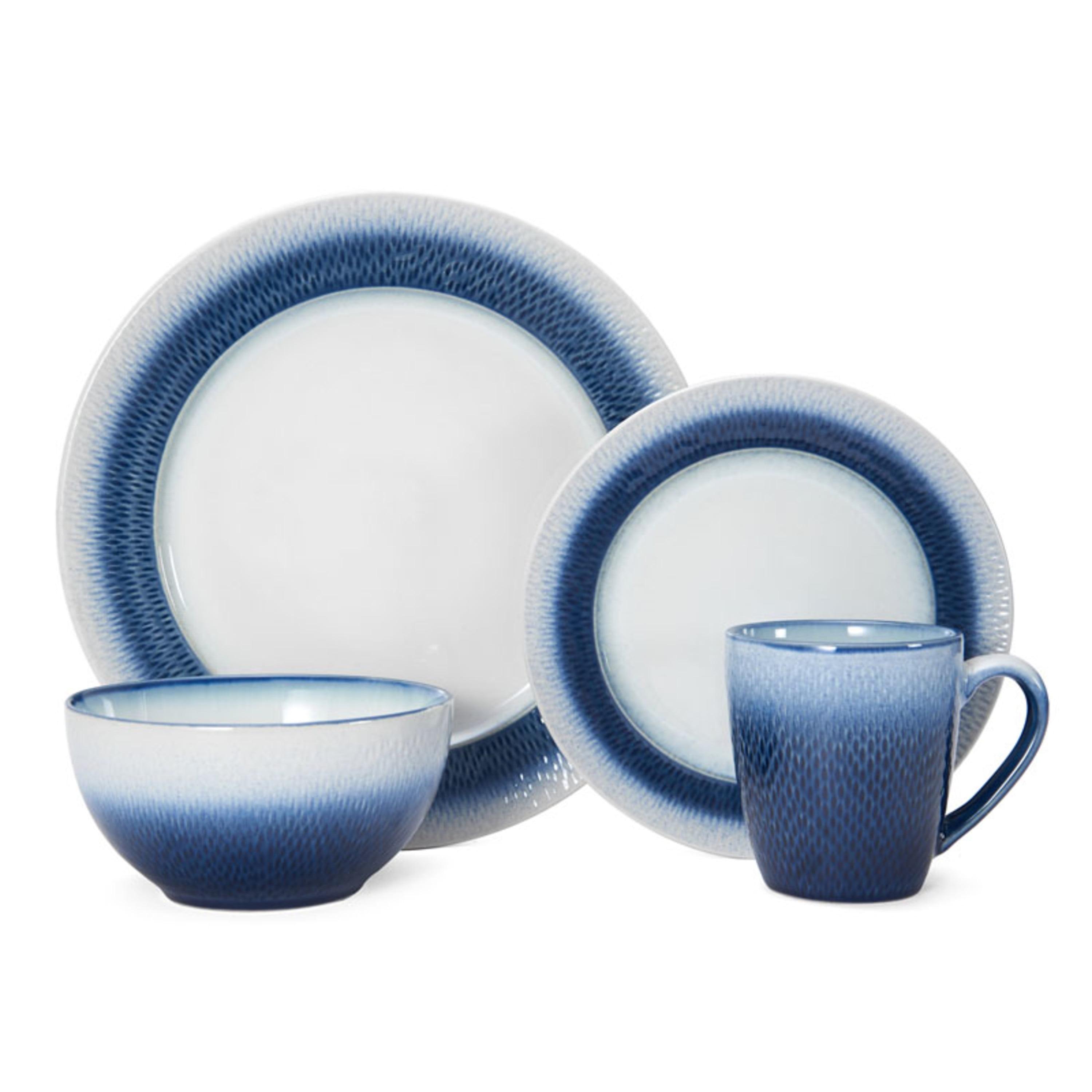 White and Blue Ceramic 16-Piece Dinnerware Set