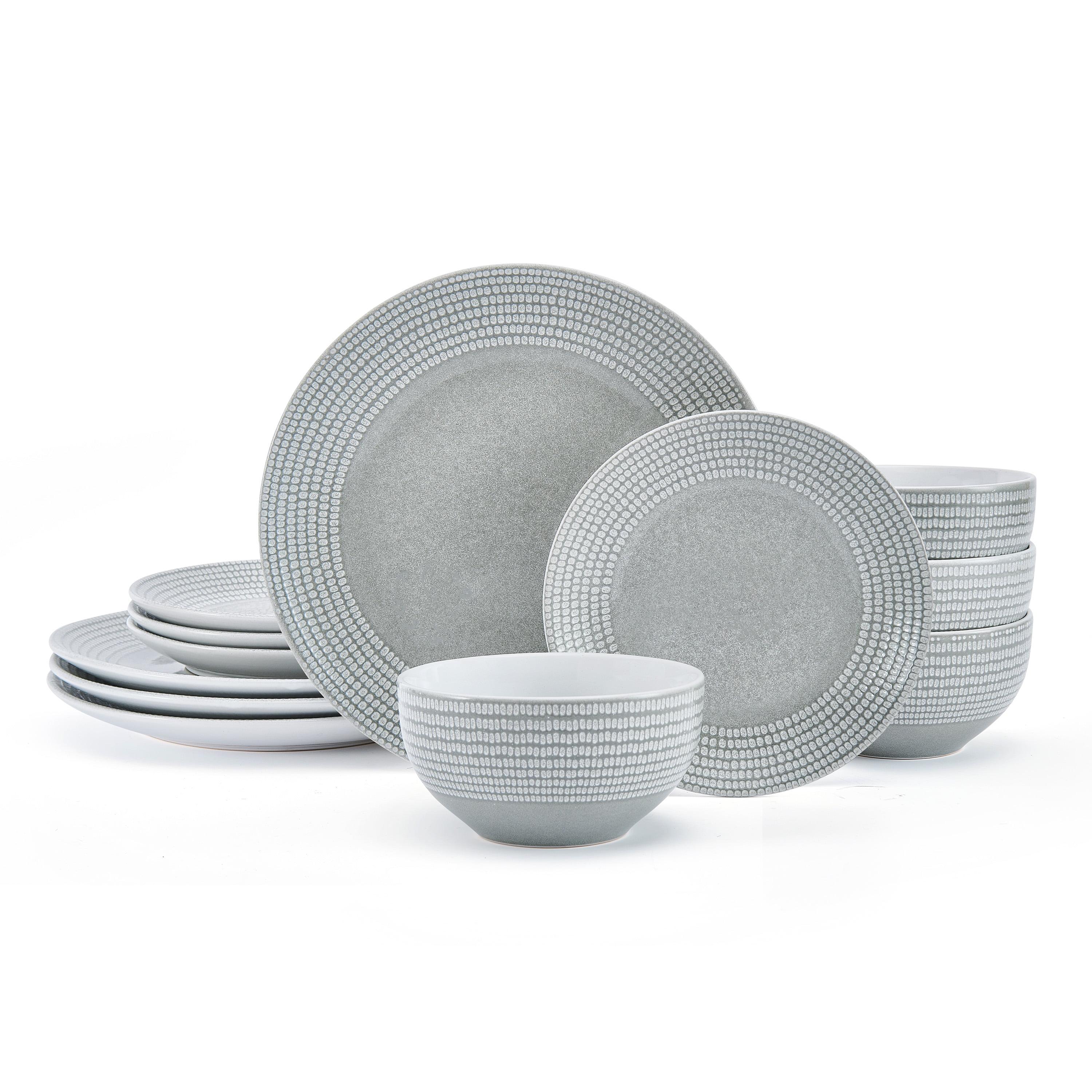 Gray Ceramic 12-Piece Dinnerware Set with Dot Pattern