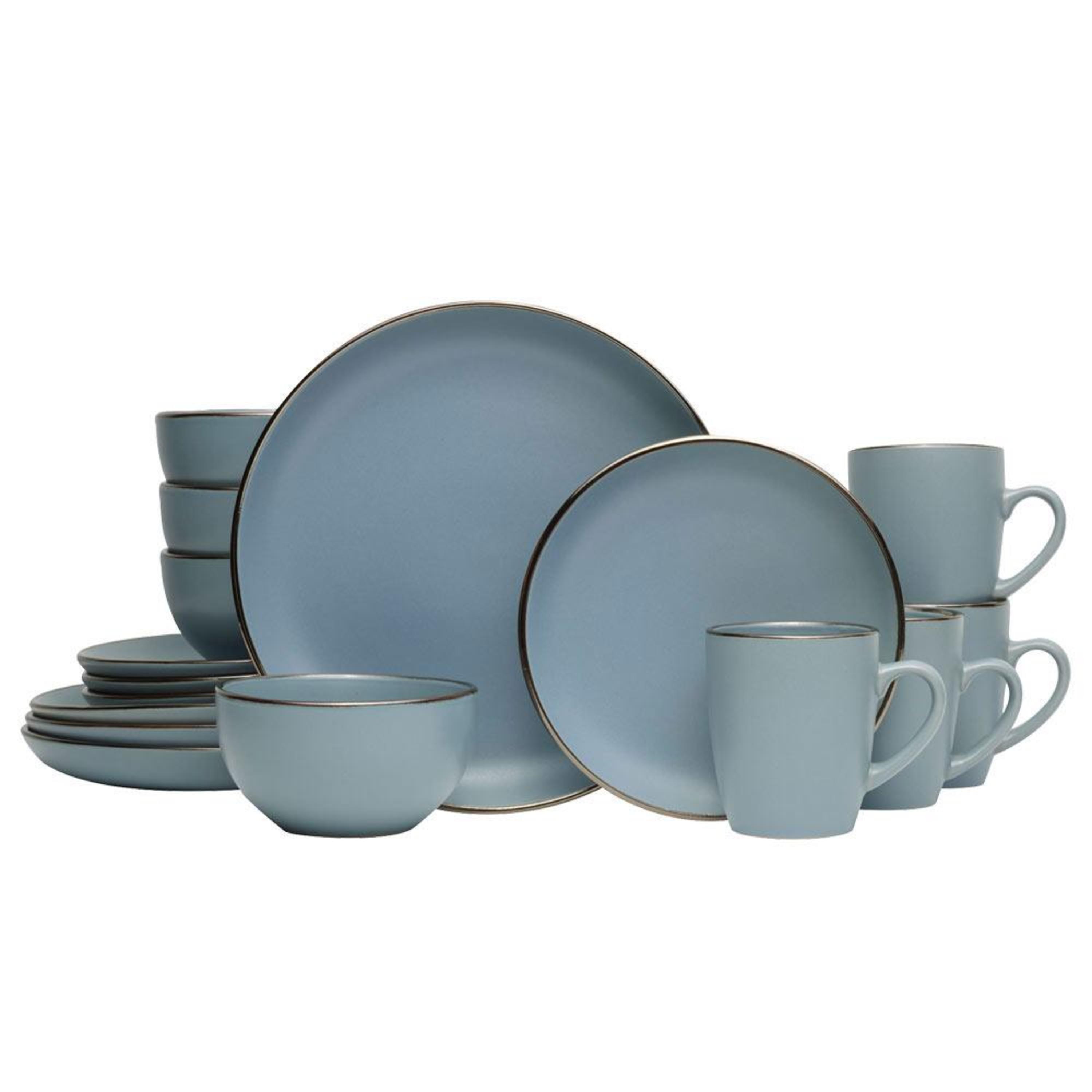 Hadlee Blue 16-Piece Ceramic Dinnerware Set with Metallic Rim