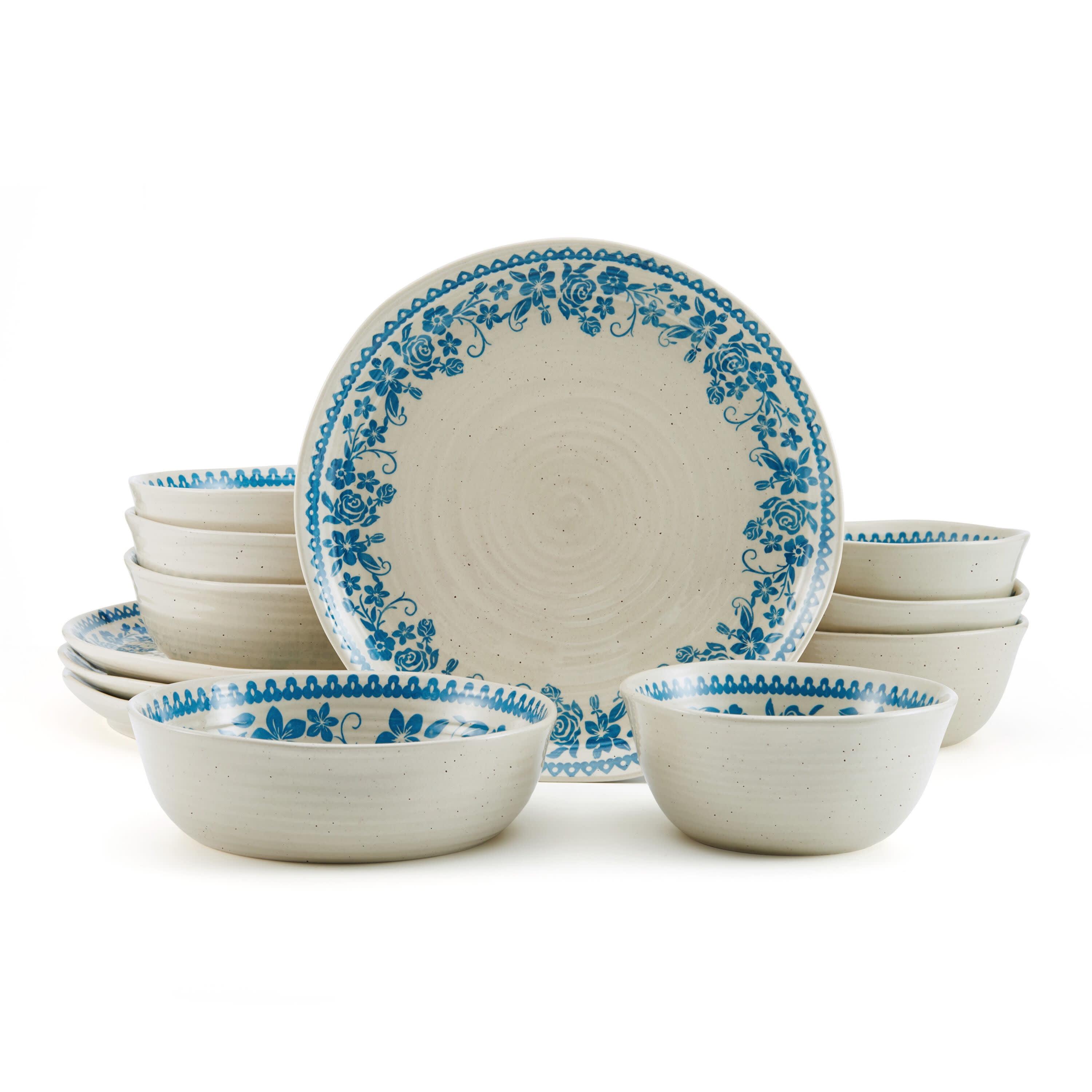 Hayden Blue Floral Ceramic 12-Piece Dinnerware Set, Service for 4