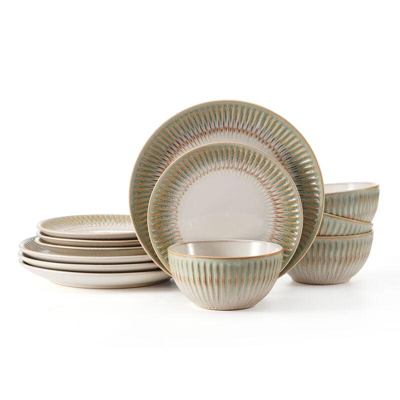 Hensley Green and White 12-Piece Stoneware Dinnerware Set for 4