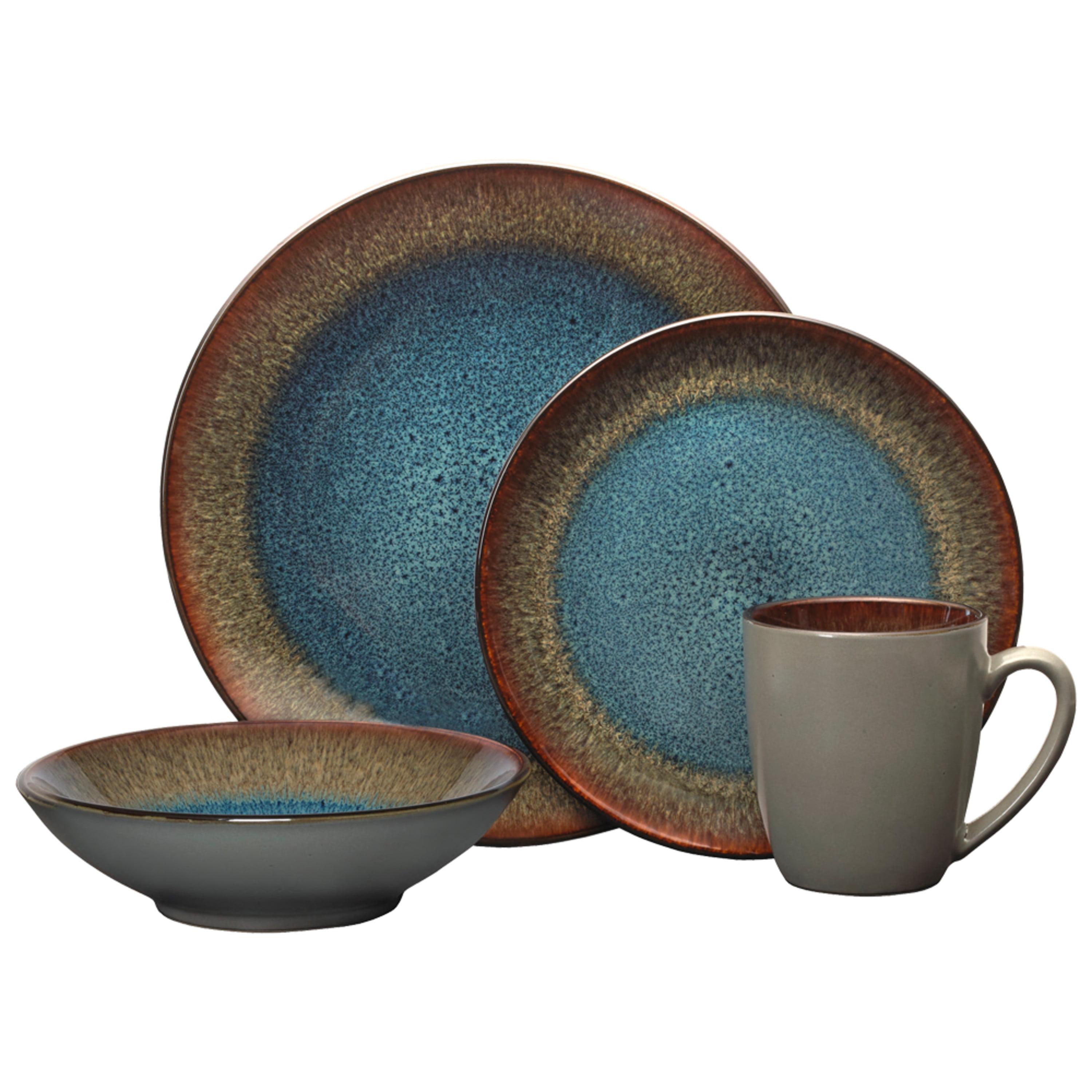 Monroe Blue Ceramic 16-Piece Dinnerware Set, Service for 4