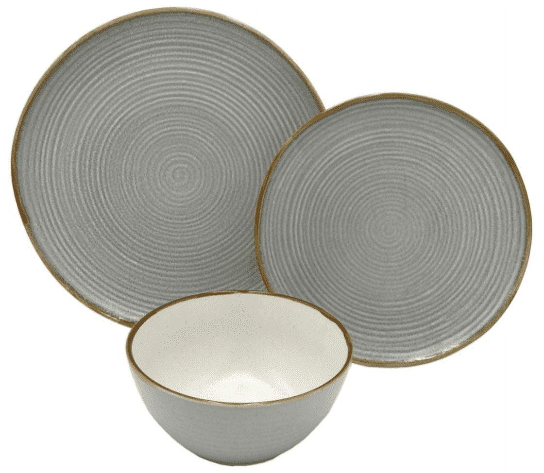 Rowan Gray and Tan Ceramic 12-Piece Dinnerware Set, Service for 4