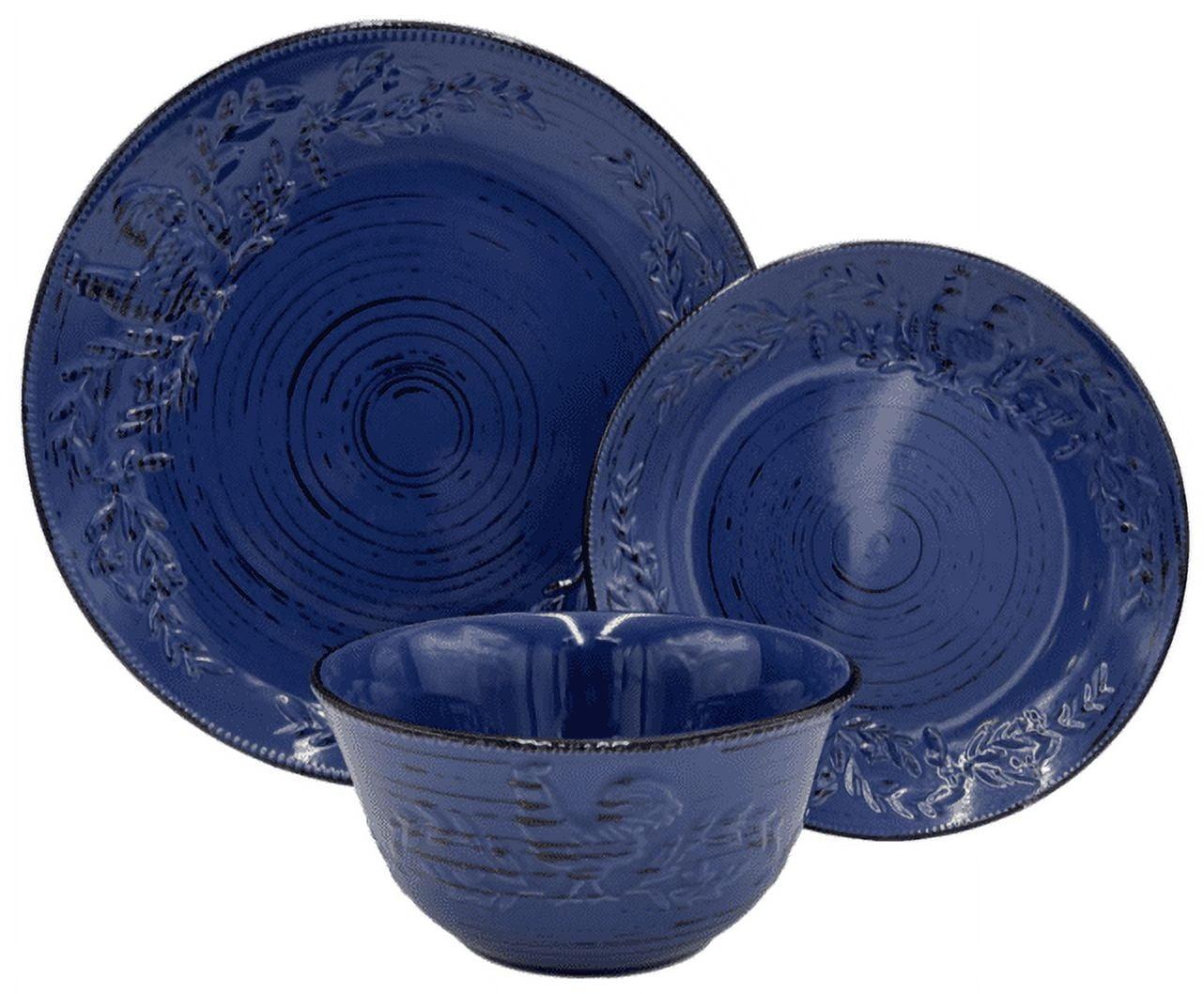 Trellis Blue Ceramic Rooster 12-Piece Dinnerware Set