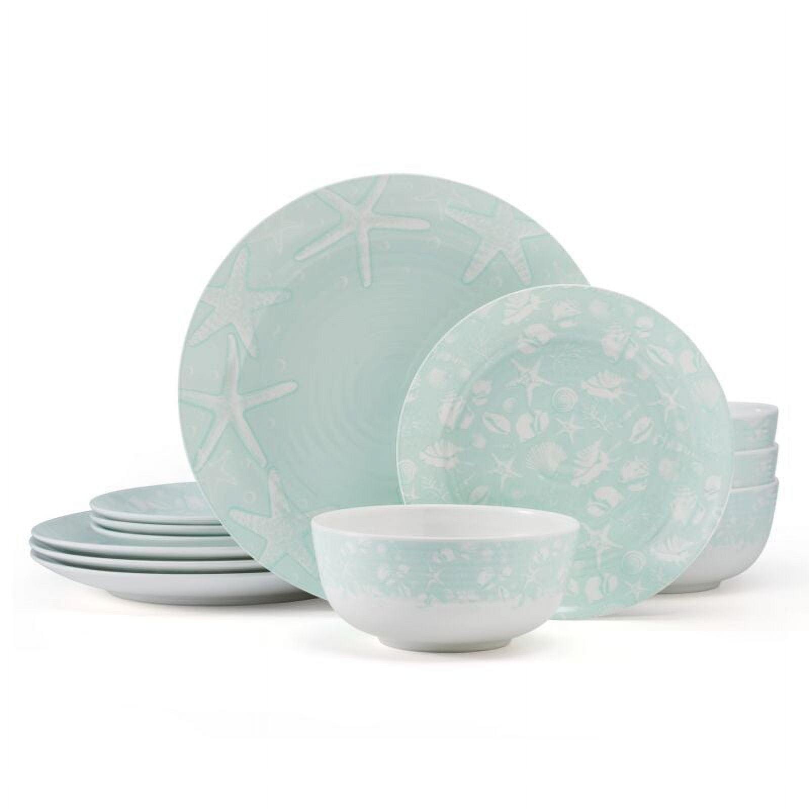 Teal Coastal Melamine 12-Piece Dinnerware Set, Service for 4