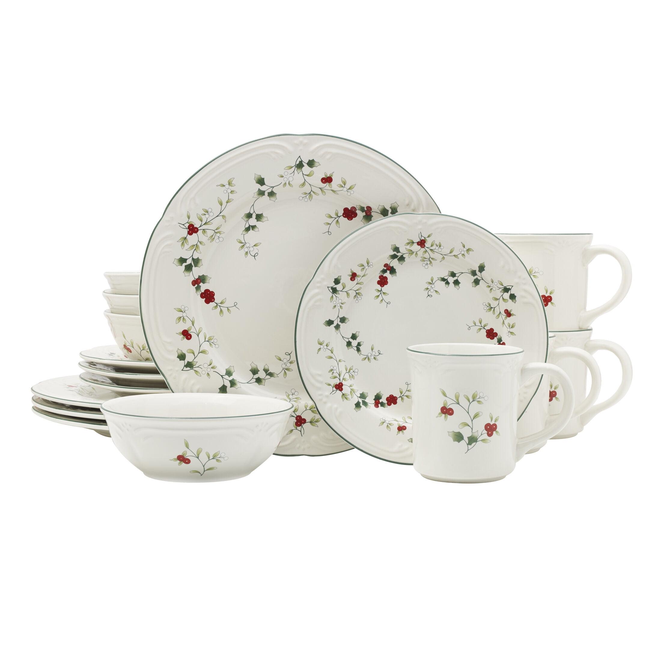 Winterberry 16-Piece Ceramic Holiday Dinnerware Set, Service for 4