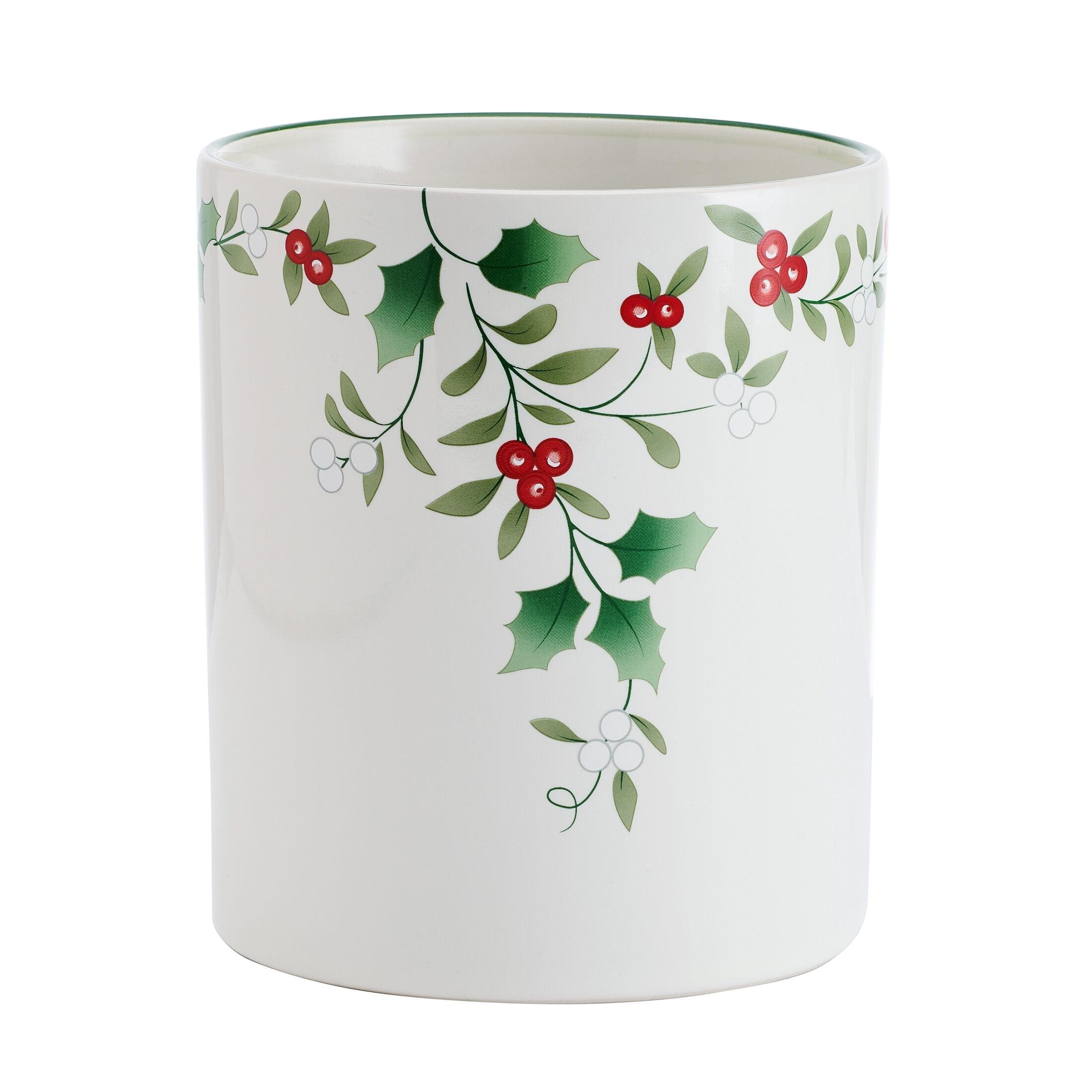 Winterberry Glossy Ceramic Holiday Utensil Crock, 6 Inch