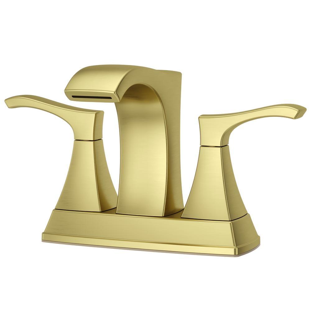 Brushed Gold Double Handle High Arc Bathroom Faucet