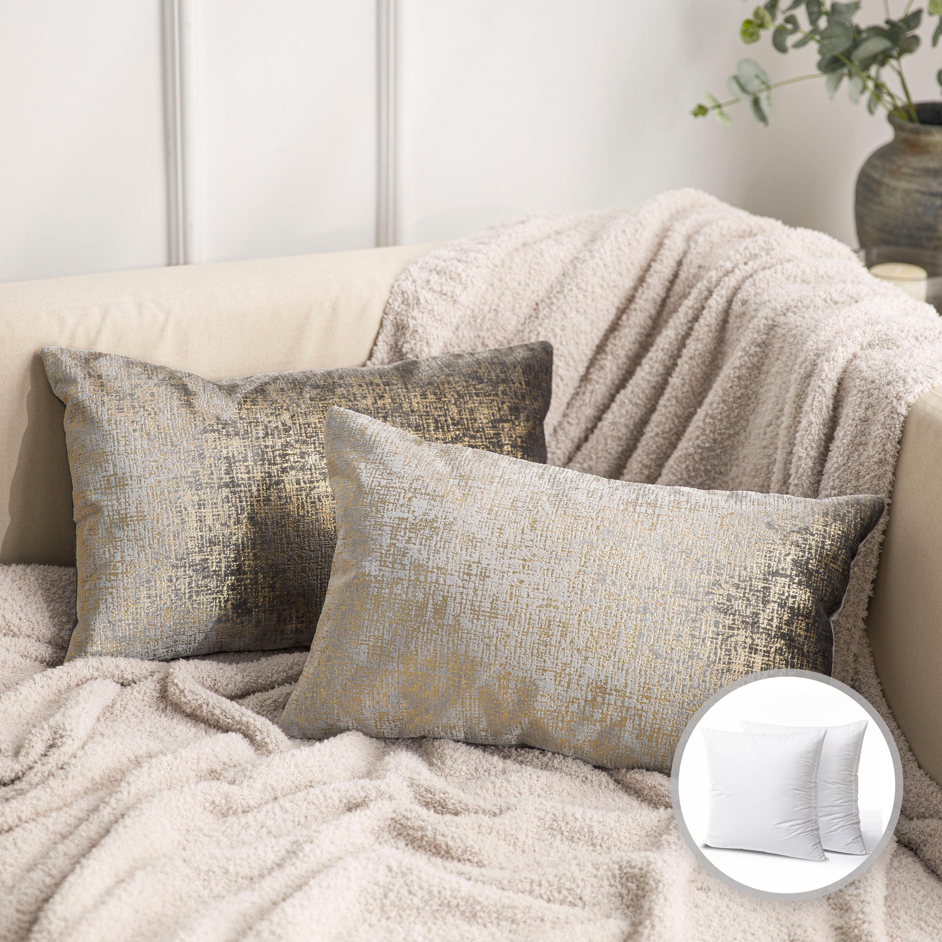 Gray and Gold Velvet Rectangular Throw Pillow Set