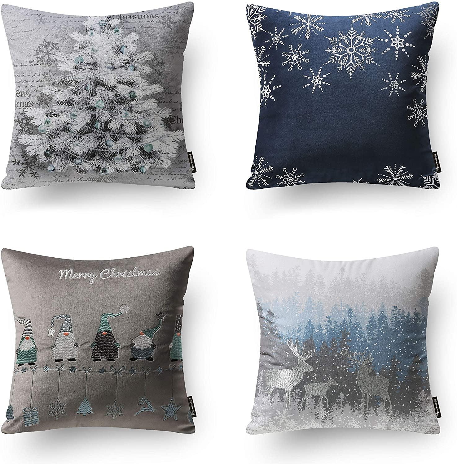 Merry Christmas Embroidered Velvet Throw Pillow Covers, Set of 4