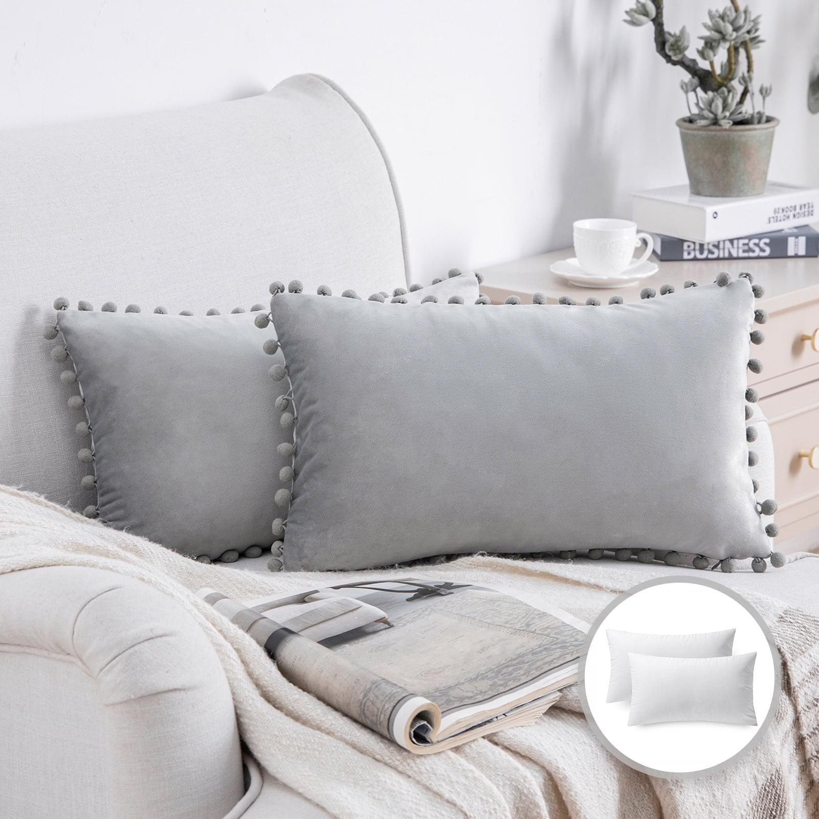 Phantoscope Velvet Pompom Collection Silky Velvet Series Pom Pom Decorative Throw Pillow(Set of 2) (Set of 2)