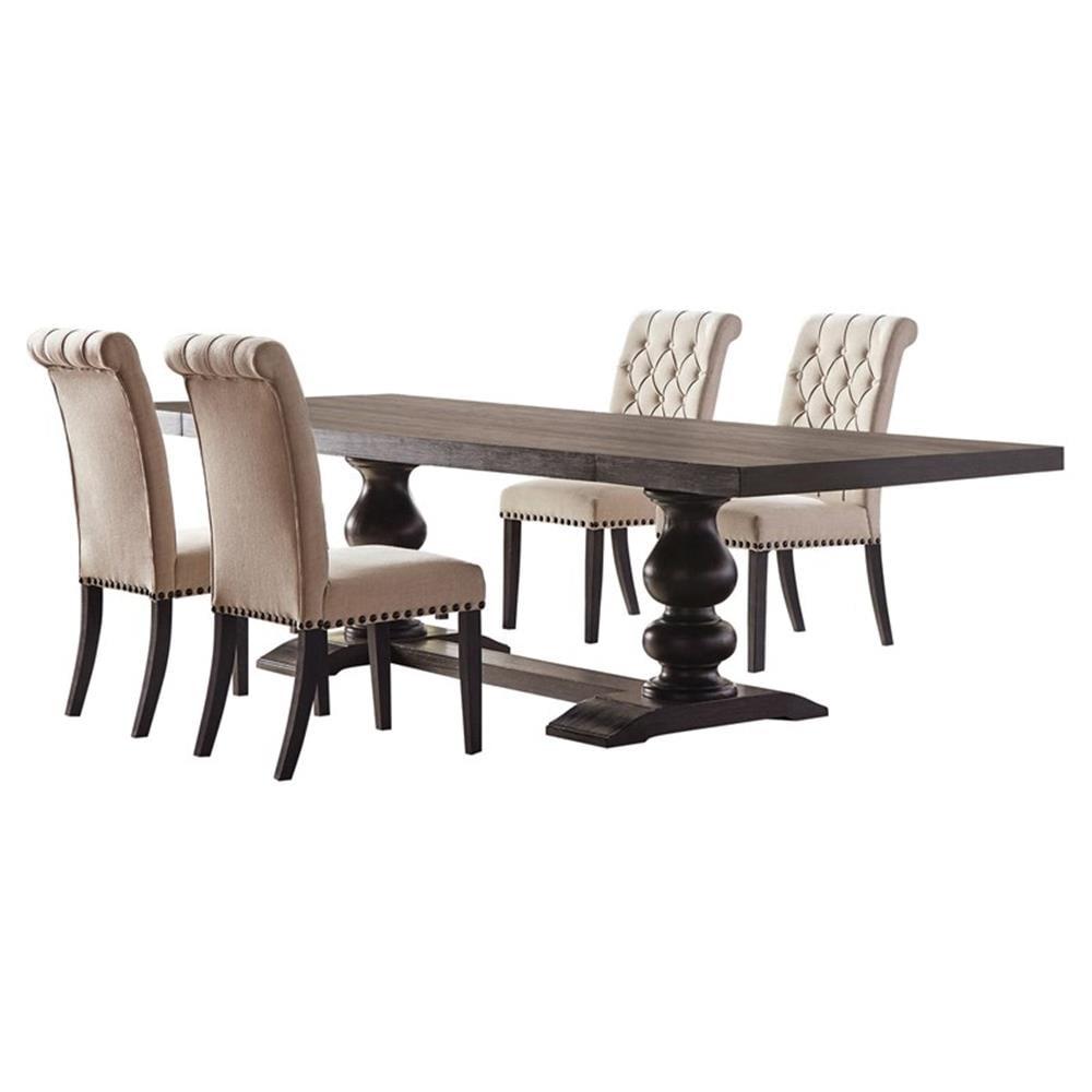 Phelps Rectangular Trestle Dining Set Antique Noir and Beige