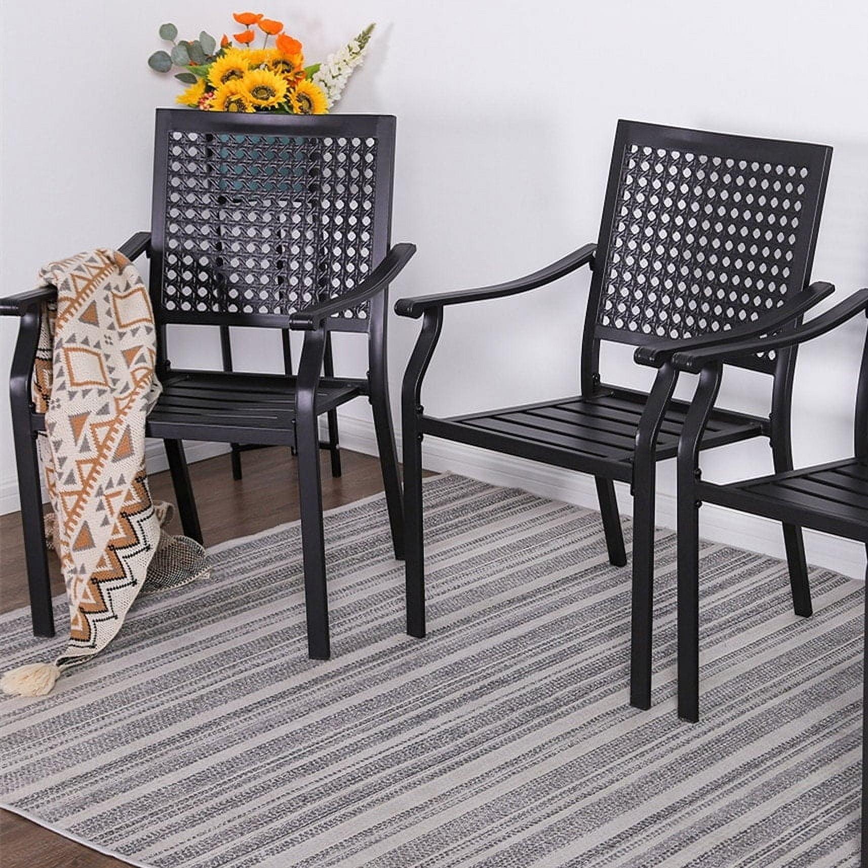 MAISON ARTS  Set of 2 Patio Dining Stackable Chair Black E-coating Metal with Upgraded Back Pattern