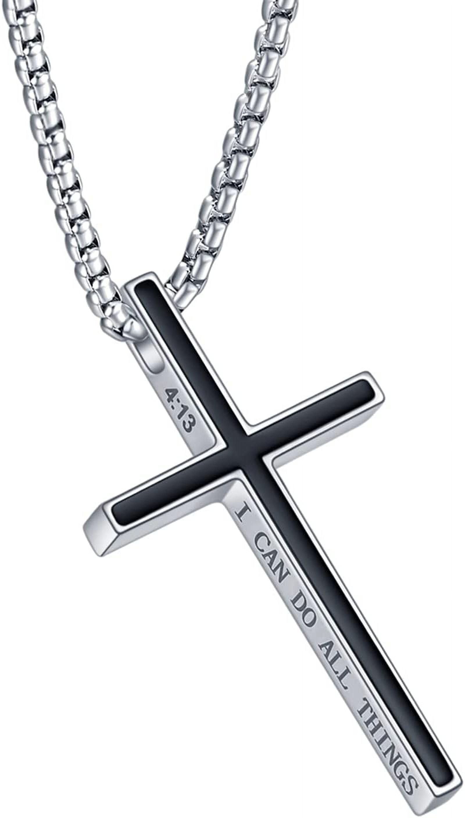 Philippians 4:13 Cross Pendant Necklace, I CAN DO ALL THINGS Bible Verse Stainless Steel Necklace Confirmation Jewelry Gifts