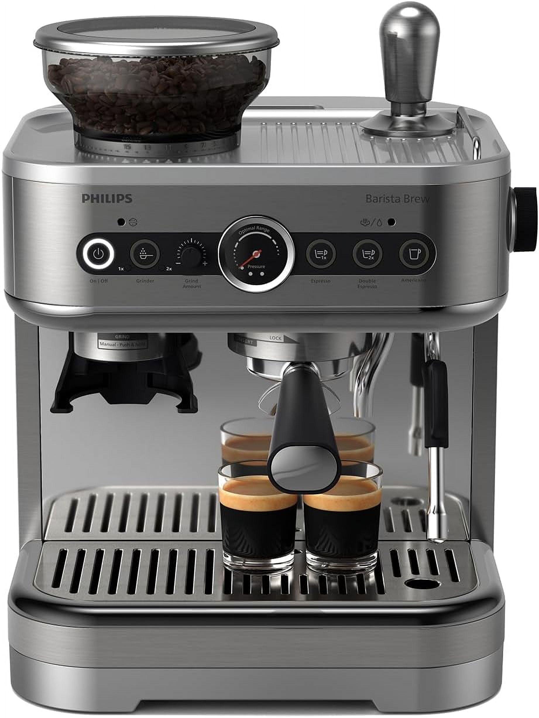 Philips Barista Brew Semi-Automatic Espresso Machine with Milk Frother, Stainless Steel: 2-Year Warranty, 1350W, Dishwasher-Safe Parts