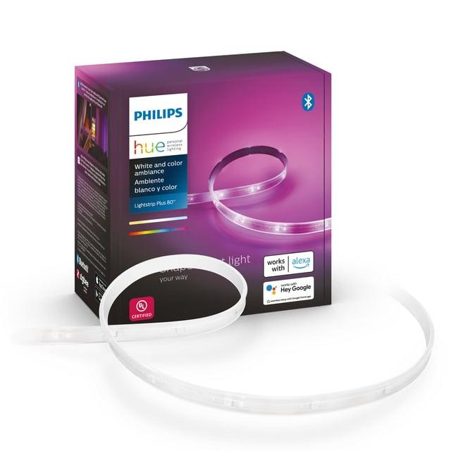 Philips Hue White and Color Ambiance Bluetooth Enabled Lightstrip Base Kit: LED, Indoor, Multicolored, Electric, 80" Length