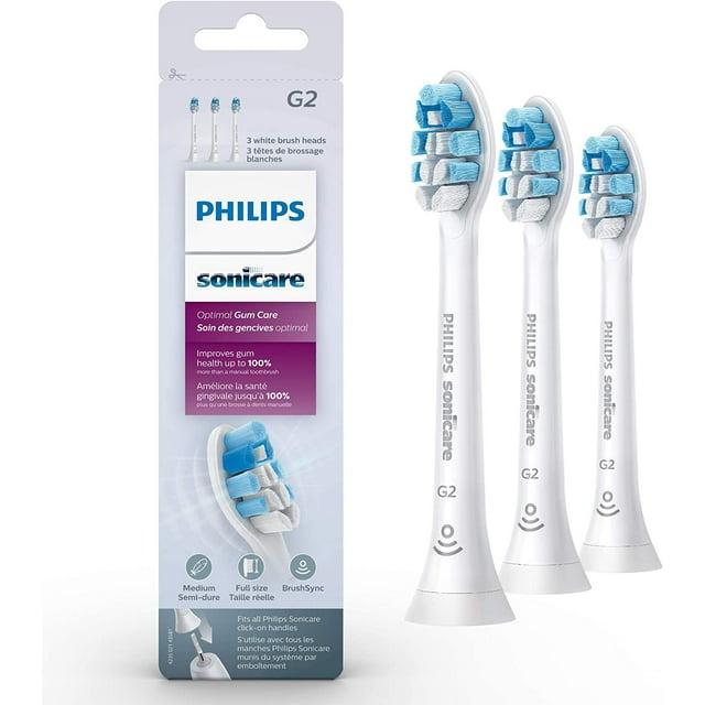 Philips Sonicare G2 Optimal Gum Care Brush Heads, Genuine Replacement Toothbrush Heads, White, 3 Pack, HX9033/65