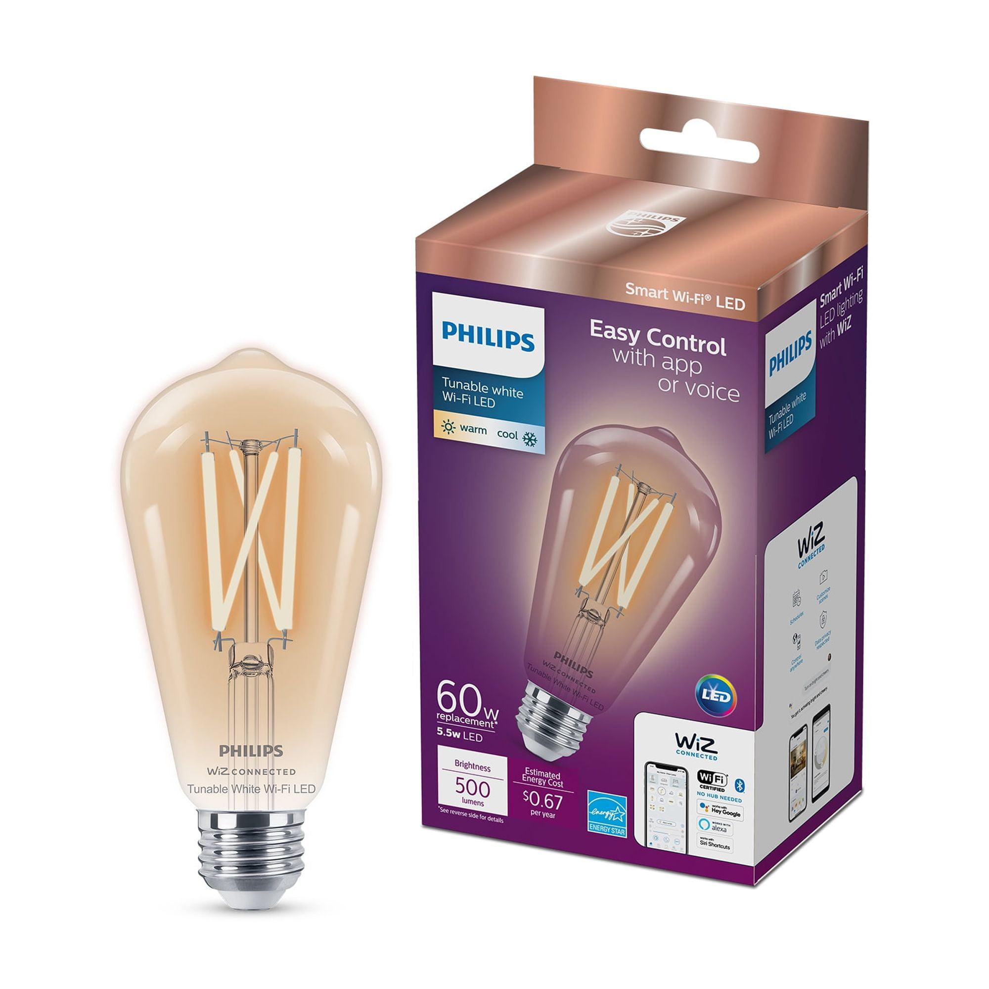 Philips Smart 60W Clear Tunable White Filament ST19 1P: LED Light Bulb, 500 Lumens, Dimmable, App Controlled, E26 Base