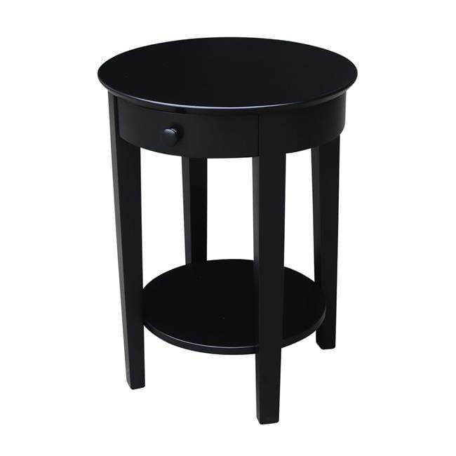 International Concepts Phillips Accent Table with Drawer Black: Solid Parawood, Mid-Century Modern, Square Shape