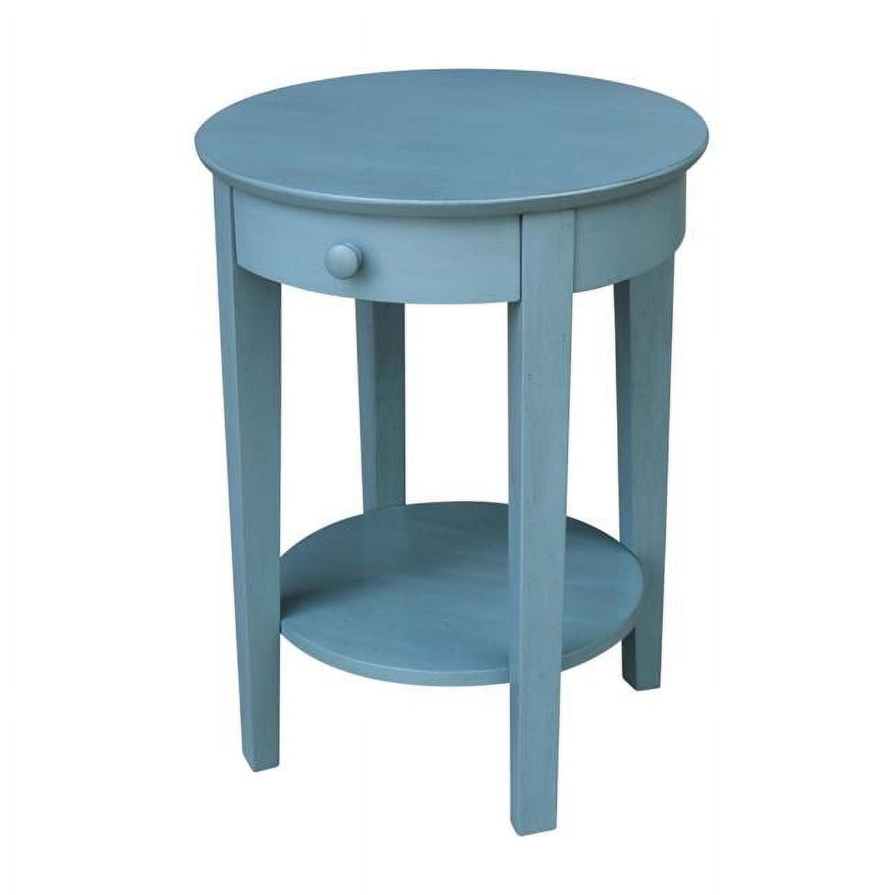 Ocean Blue Round Wooden Accent Table with Storage