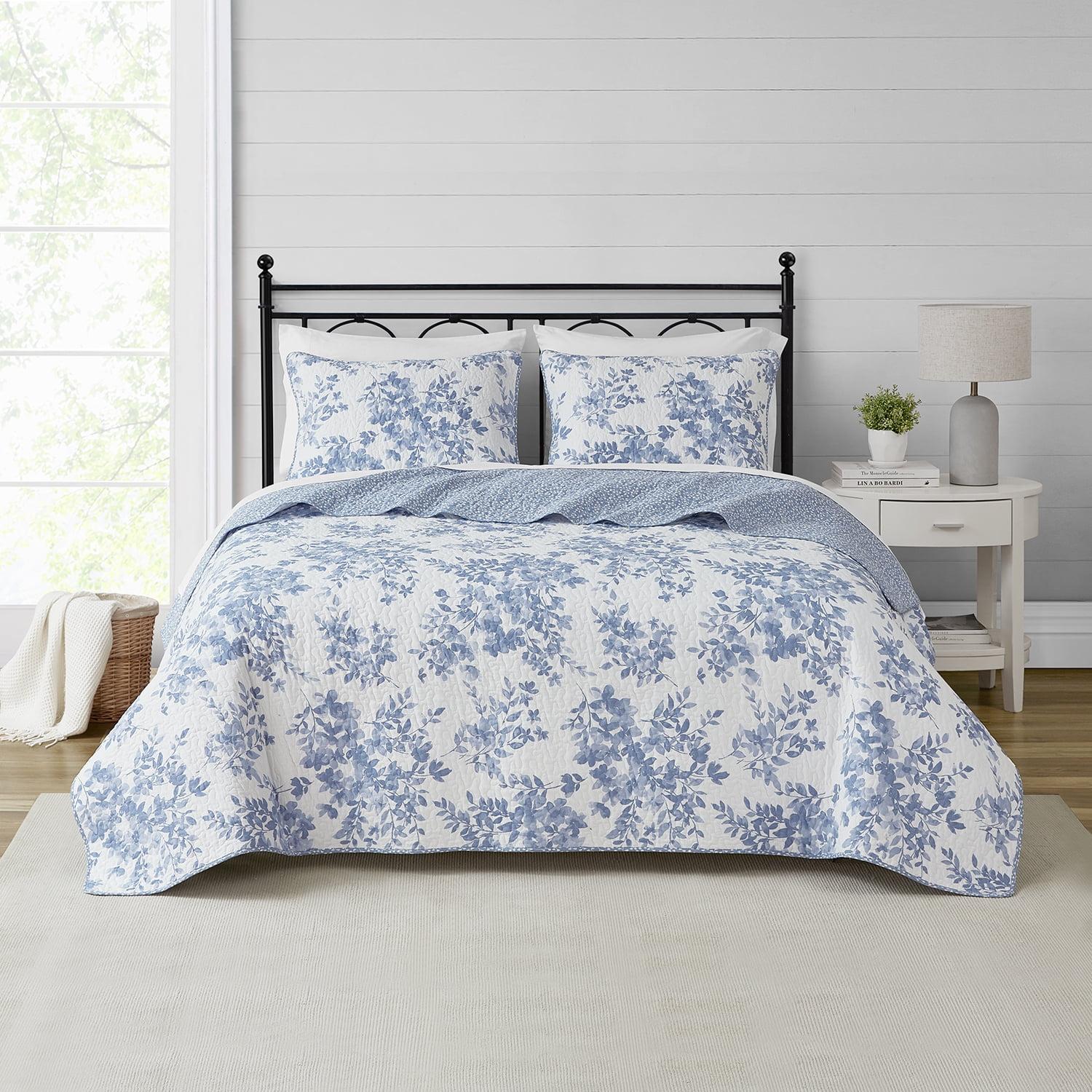 DESIGN STUDIO Philomena Blue All-Season Reversible Cotton Quilt Set