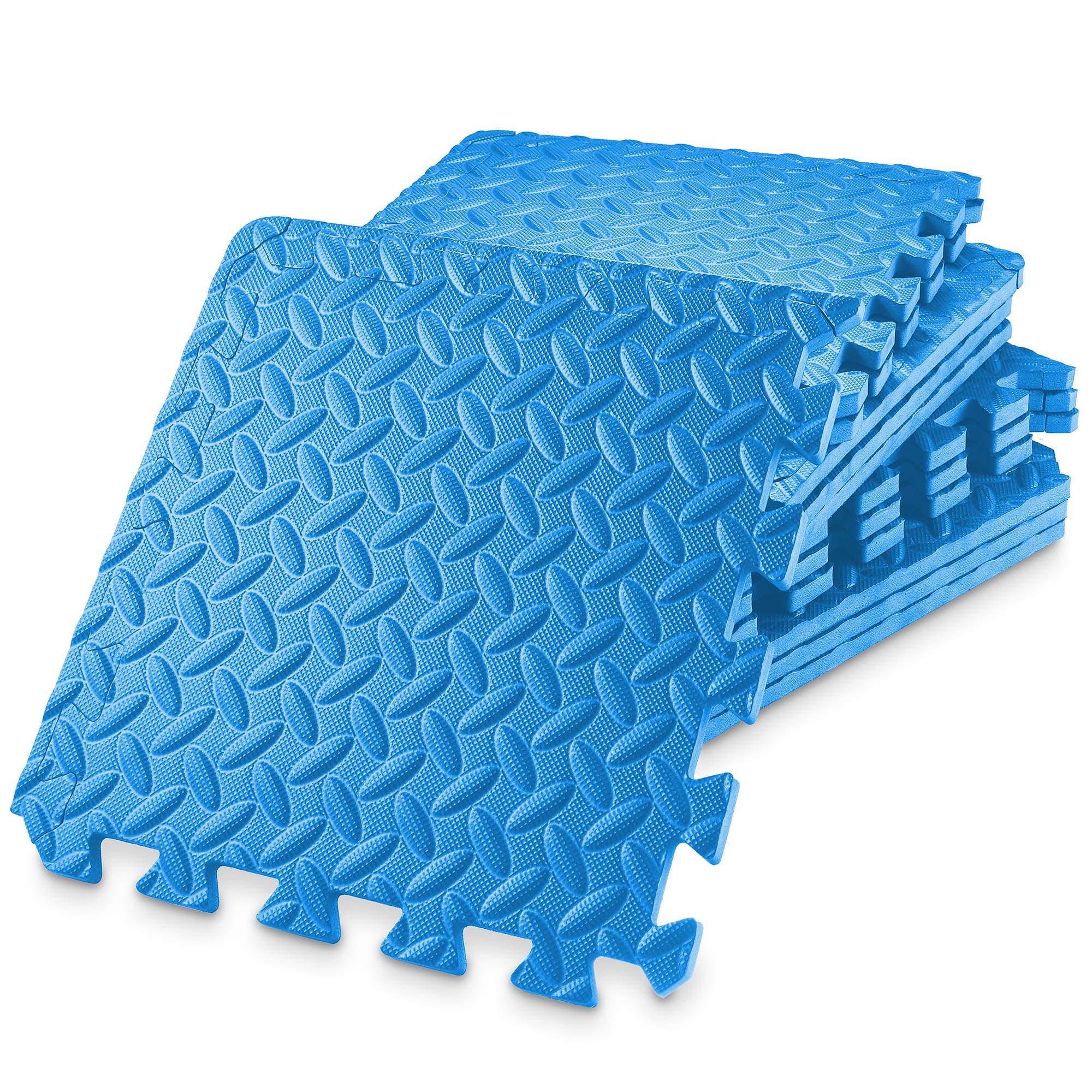 Philosophy Gym Pack of 12 Exercise Flooring Mats - 12 x 12 Inch Foam Rubber Interlocking Puzzle Floor Tiles - Blue
