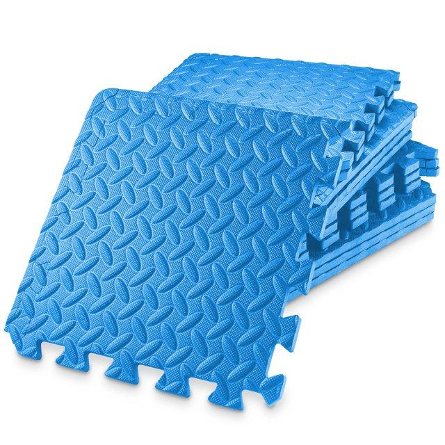 Philosophy Gym Pack of 12 Exercise Flooring Mats - 12 x 12 Inch Foam Rubber Interlocking Puzzle Floor Tiles - Blue