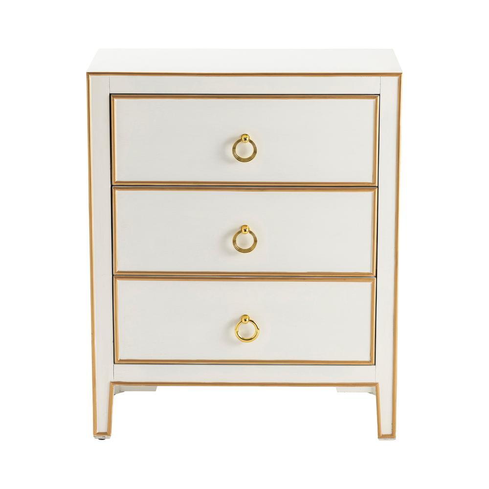 Phoebe White and Gold 3-Drawer Poplar Wood Chest