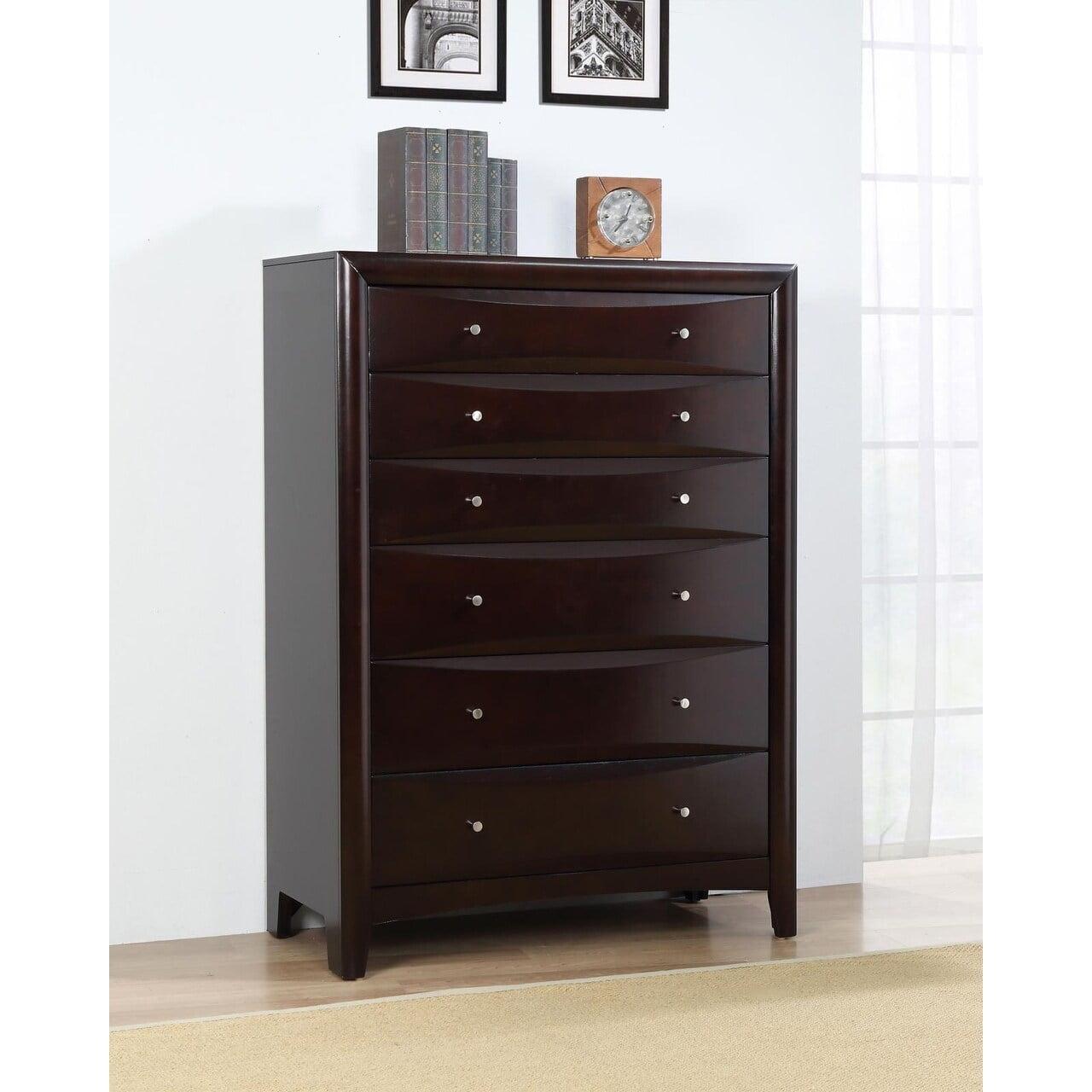 Transitional Brown 6-Drawer Cappuccino Chest with Deep Storage