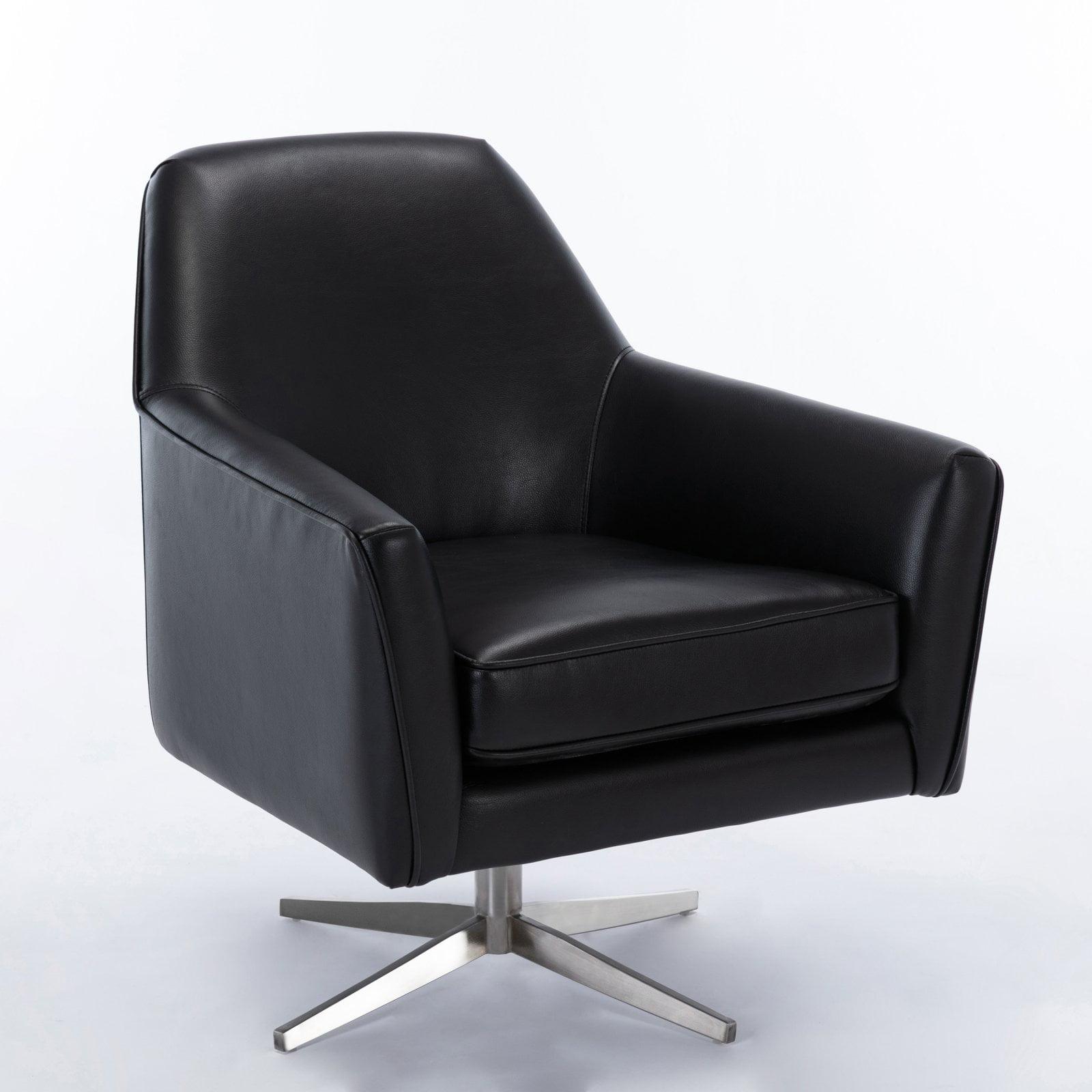 Phoenix Black Leather Gel Modern Swivel Barrel Accent Chair