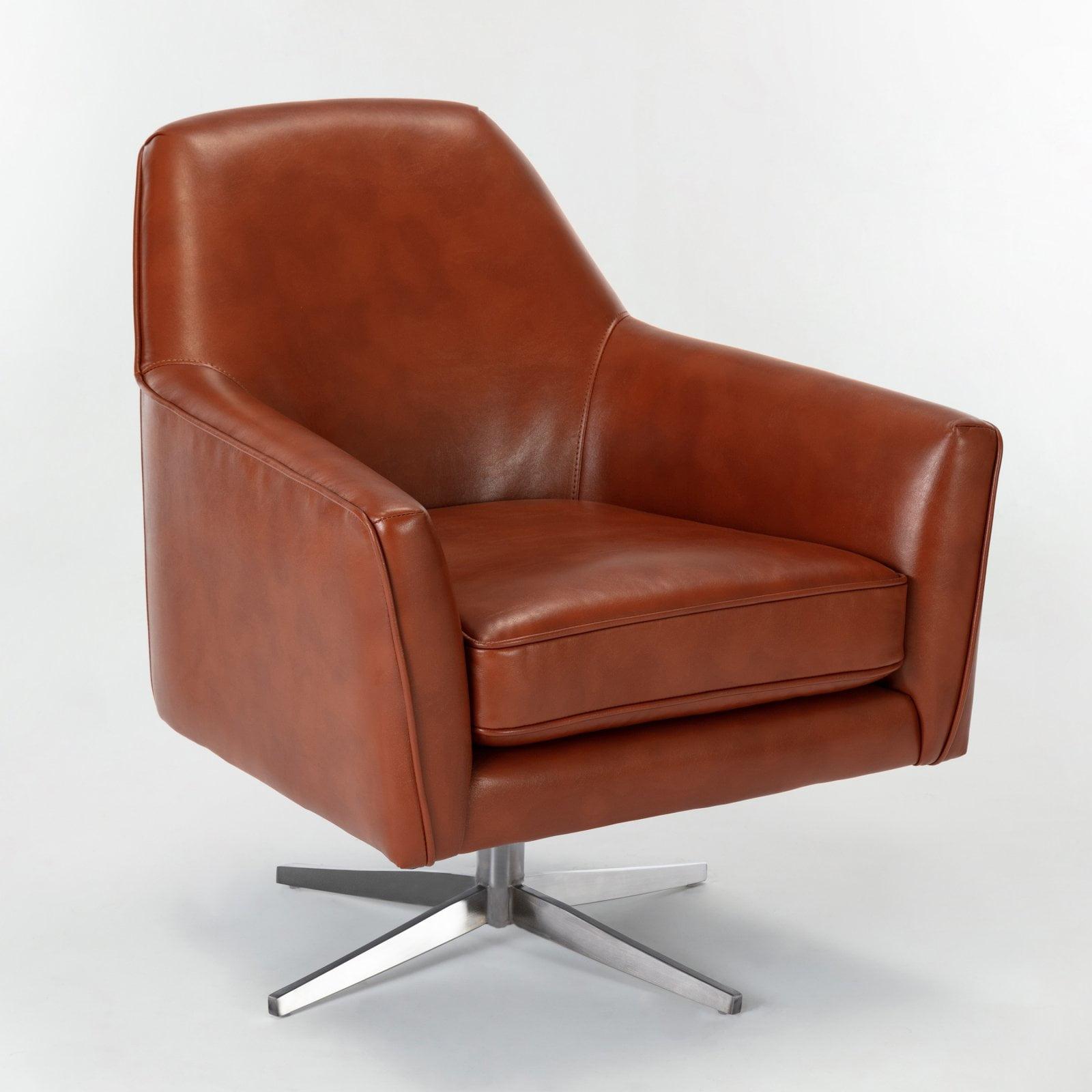 Phoenix Caramel Faux Leather Barrel Swivel Accent Chair