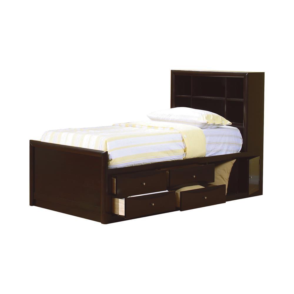 Cappuccino Full Double Bed with Upholstered Headboard and Storage Drawers