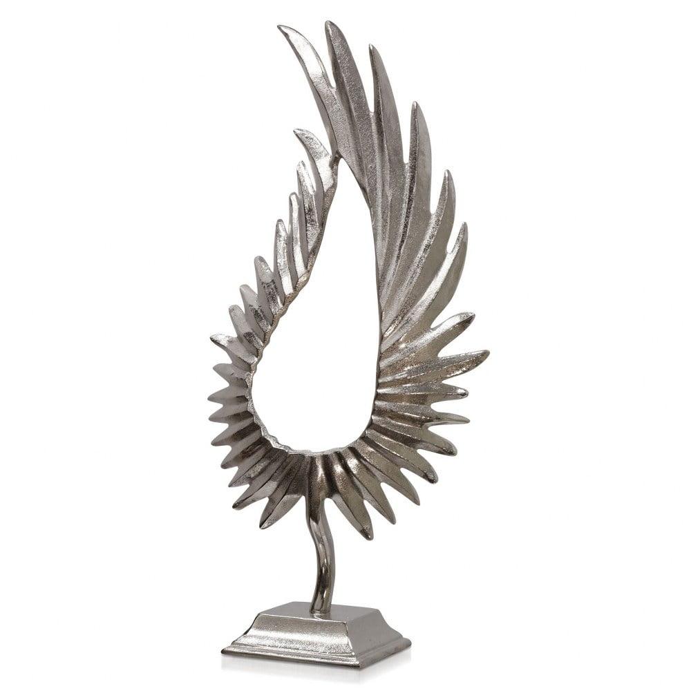 Phoenix 25" Nickel Feathered Metal Sculpture on Platform Base