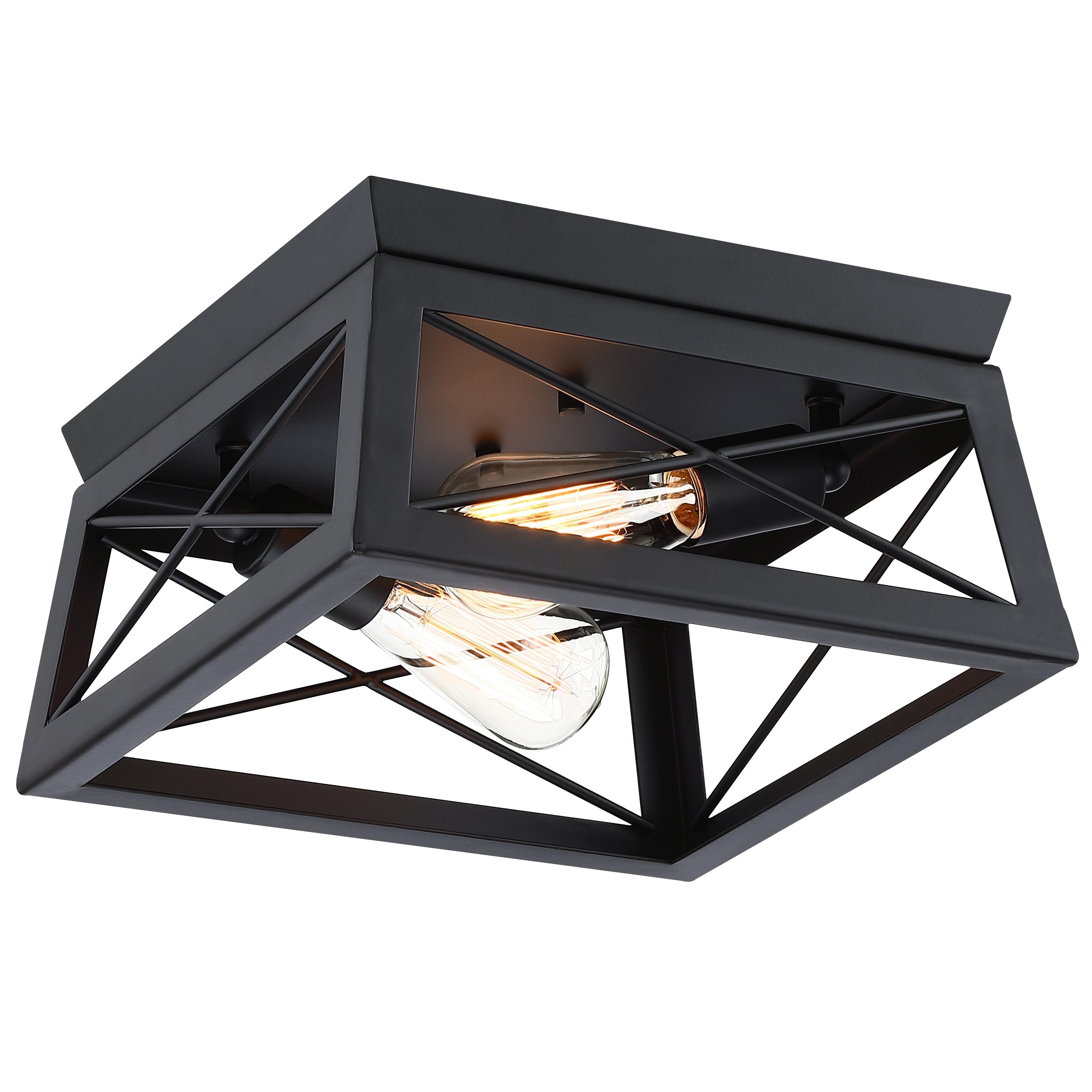 Progress Lighting, Briarwood, 2-Light Flush Mount, Textured Black, Faux-Painted Wood Enclosure
