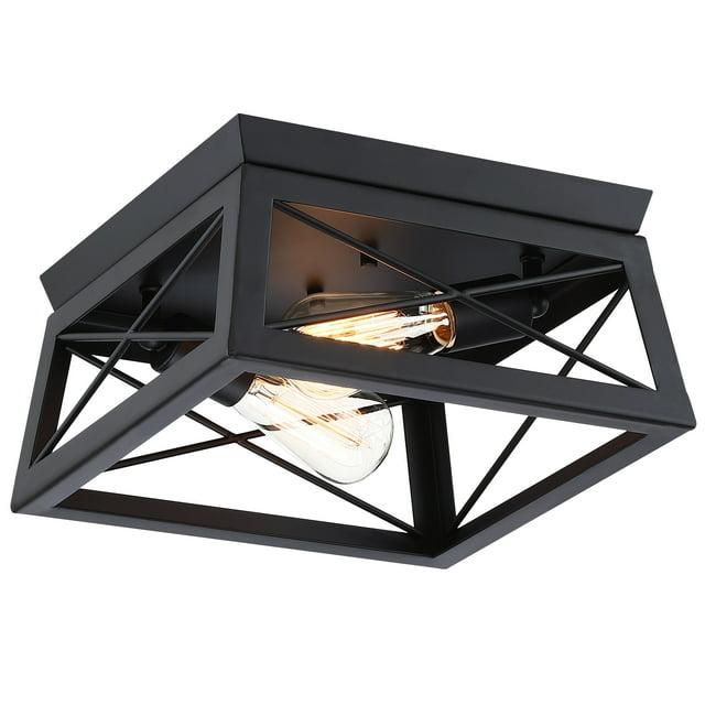 Progress Lighting, Briarwood, 2-Light Flush Mount, Textured Black, Faux-Painted Wood Enclosure
