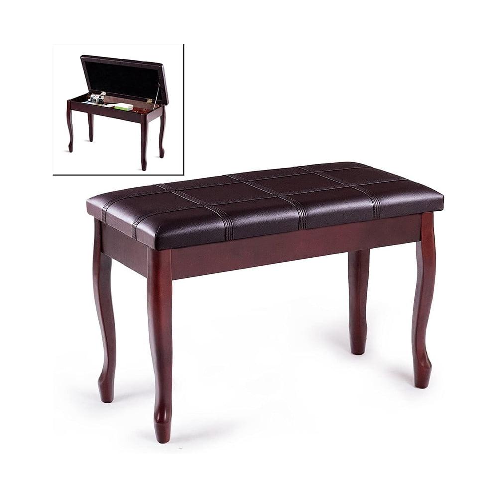 Costway Solid Wood Piano Bench PU Leather Keyboard Seat Storage Brown