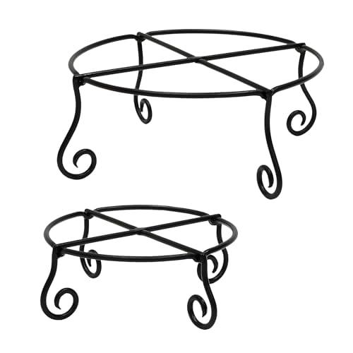 Black Wrought Iron Round Weather Resistant Plant Stands, Set of Two