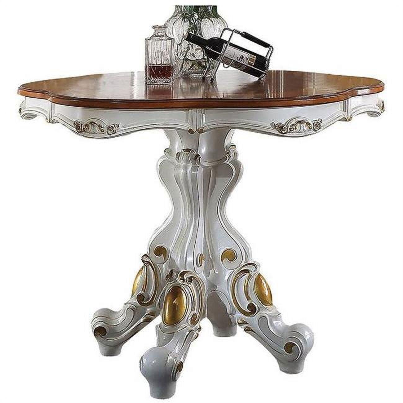 48" Picardy Accent Table Antique Pearl & Cherry Oak - Acme Furniture: Carved Details, Round Shape