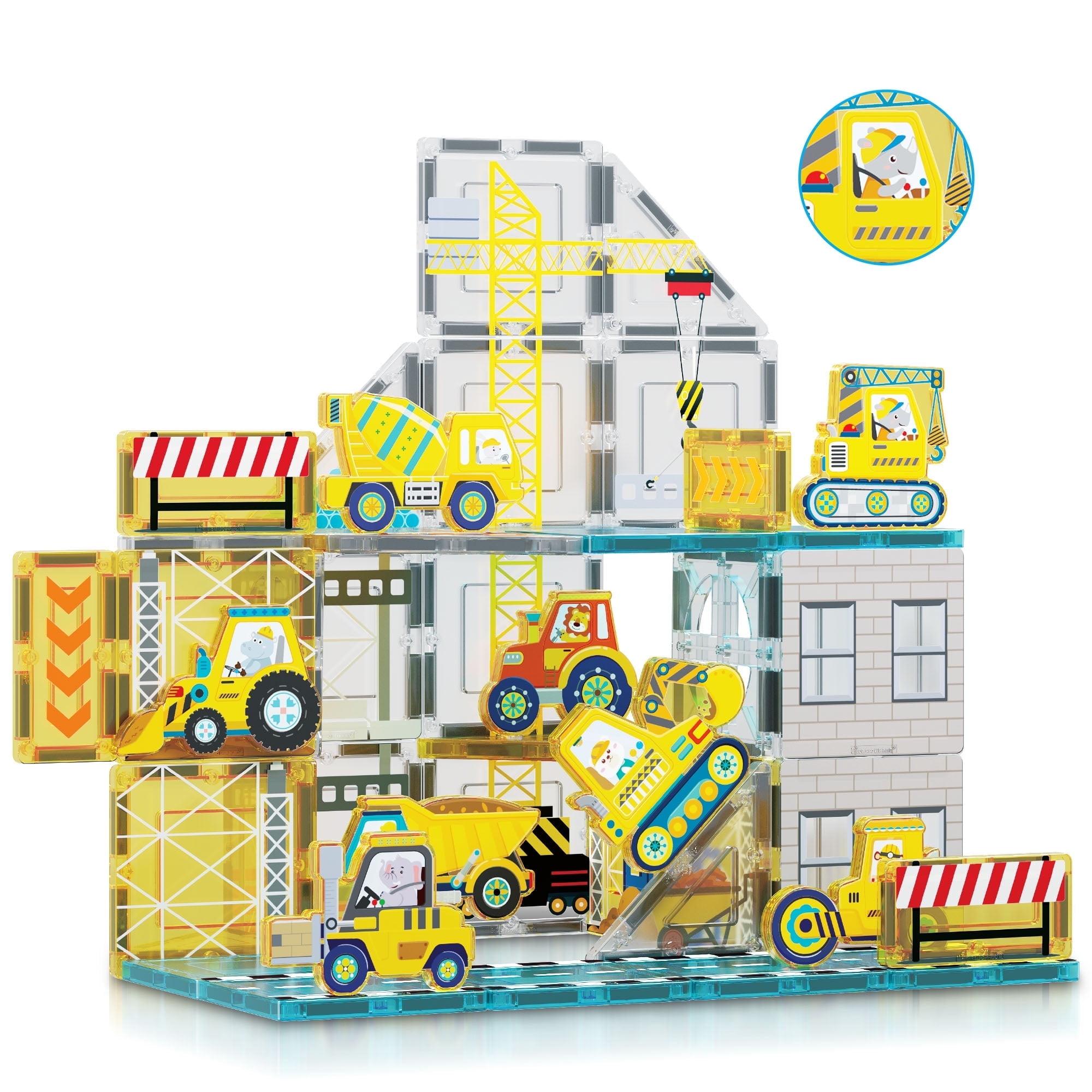 Picasso-TILES 45 PC Construction Themed, Magnetic Tiles, Magnetic Building Blocks for Kids, Magnet for Kids 3+