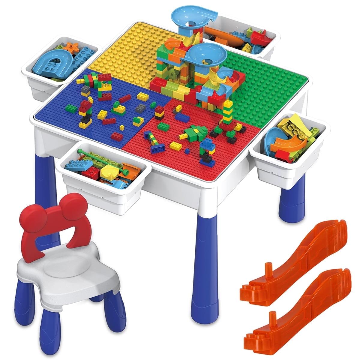 PICASSO-TILES 581 Pc Large Bricks Building Blocks with Marble Run, Table and Chair Activity Set for Kids 3+