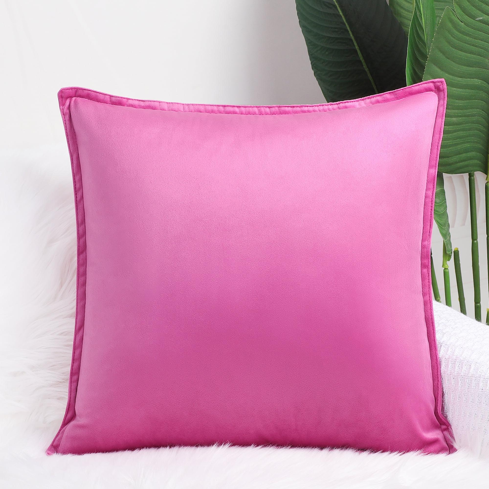PiccoCasa Sofa Couch Decorative Soft Velvet Square Solid Throw Pillow Cover Hot Pink 18"x18"