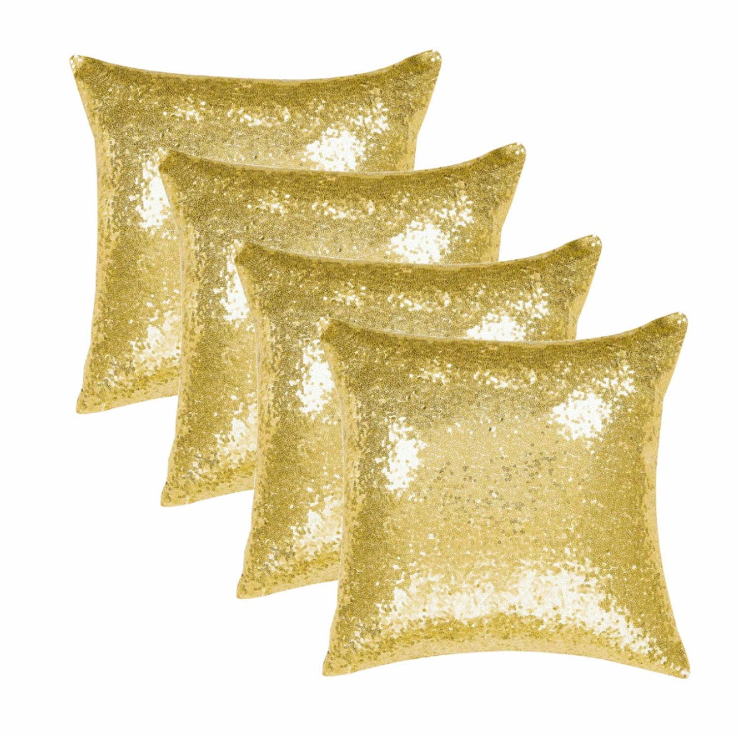 PiccoCasa 4 Pcs Sequin Throw Pillow Covers, Decorative Cushion Covers for Sofa Car Seat, 18"x18" Gold