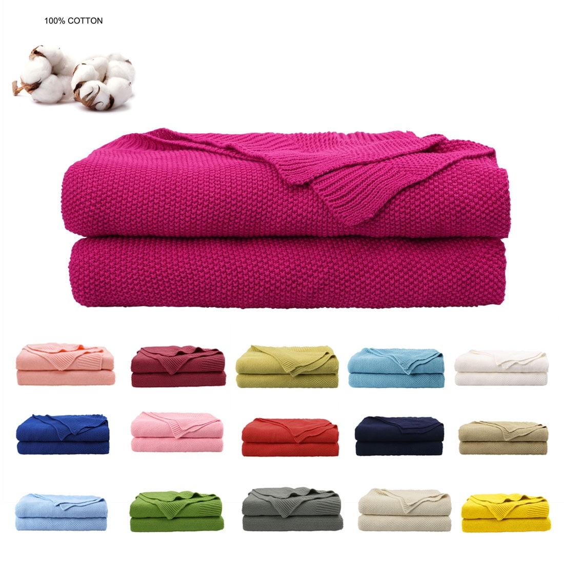 PiccoCasa Sofa Couch Solid Lightweight Cotton Knit Soft Throw Blanket Fuchsia Throw (50" * 60")
