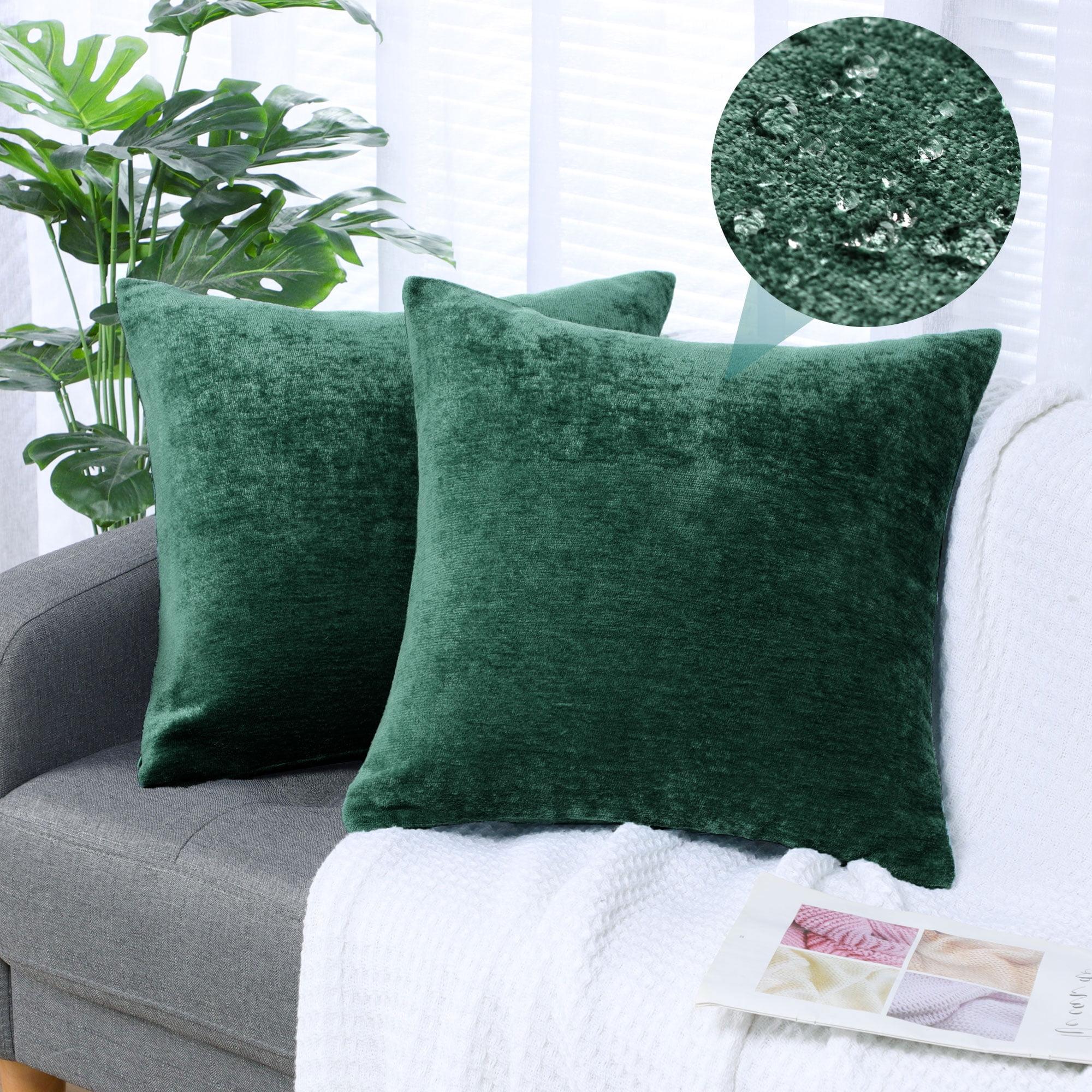 Emerald Green Chenille Water Repellent Throw Pillow Covers, 20x20 Inch, Set of 2